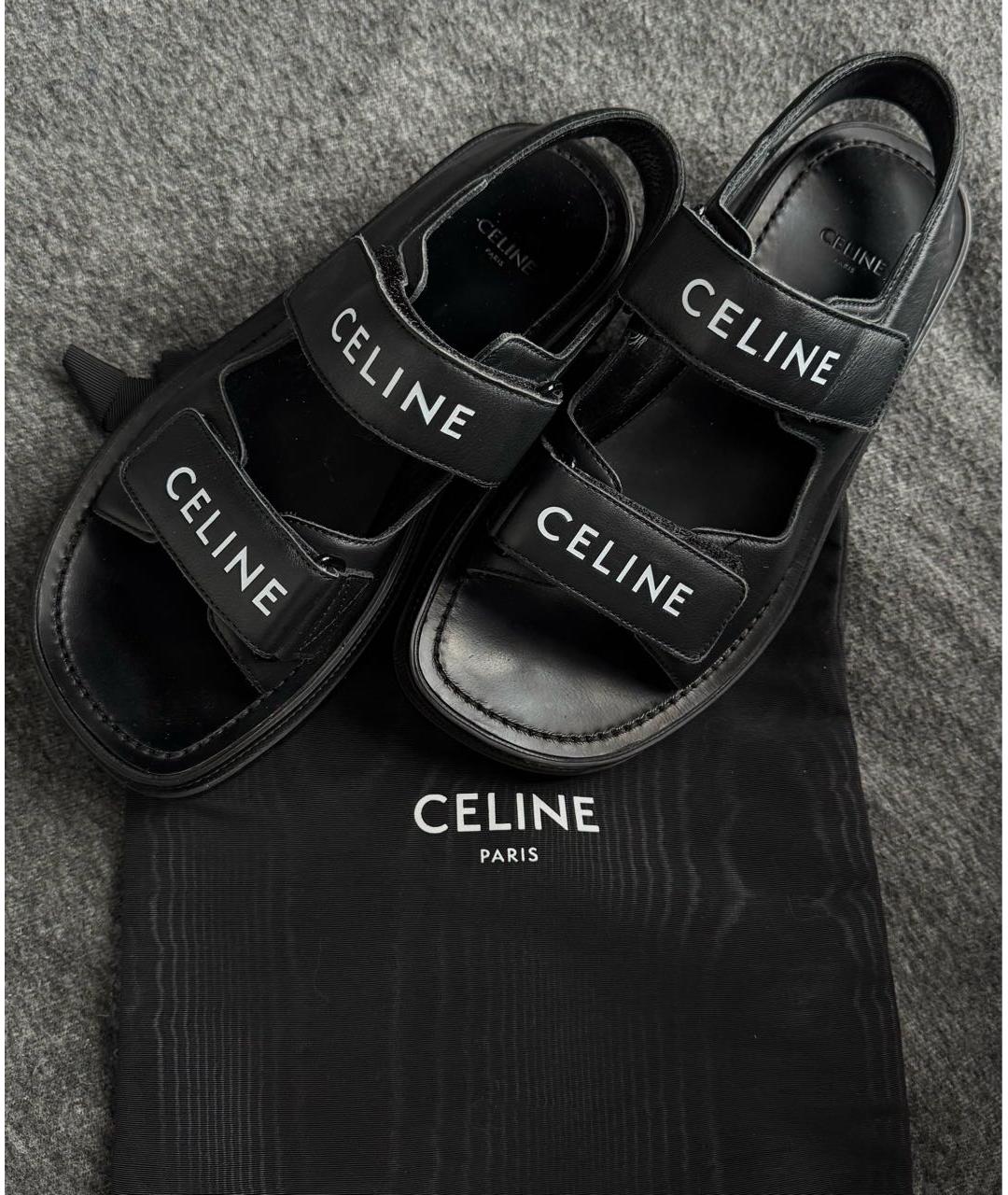 CELINE Черные кожаные сандалии, фото 2