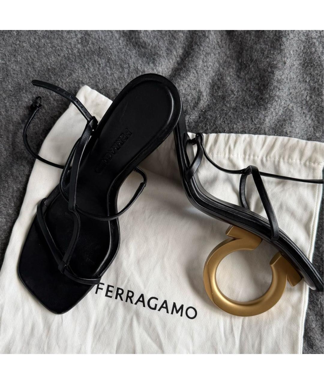 FERRAGAMO Черные кожаные босоножки, фото 5