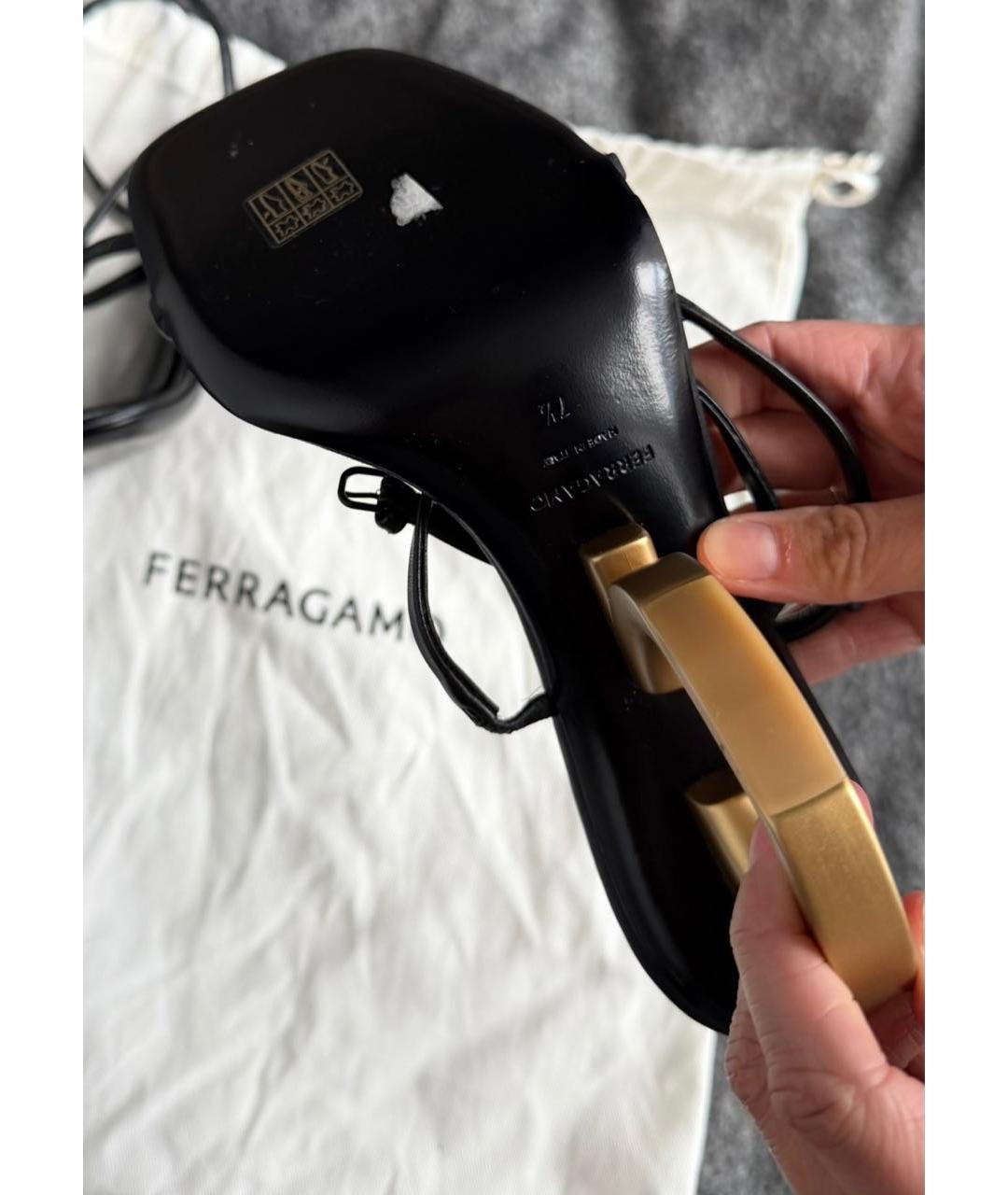 FERRAGAMO Черные кожаные босоножки, фото 3