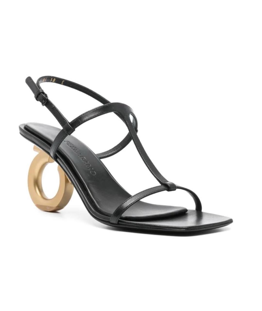 FERRAGAMO Черные кожаные босоножки, фото 6