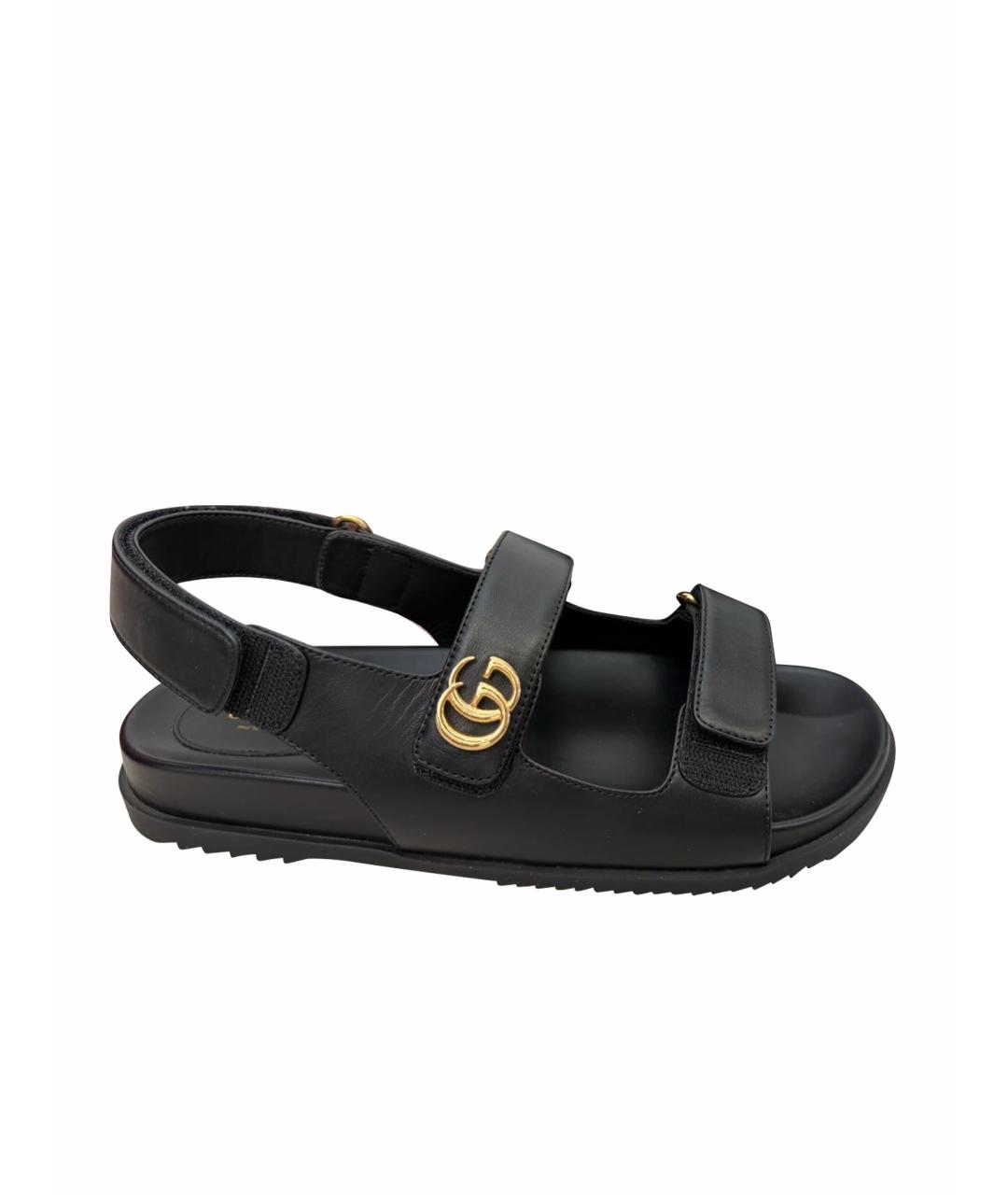 GUCCI Черные кожаные сандалии, фото 1