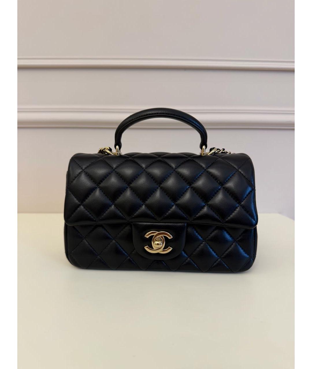 CHANEL Черная кожаная сумка с короткими ручками, фото 9
