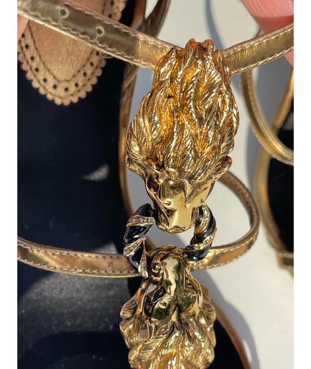 ROBERTO CAVALLI Золотые кожаные босоножки, фото 5