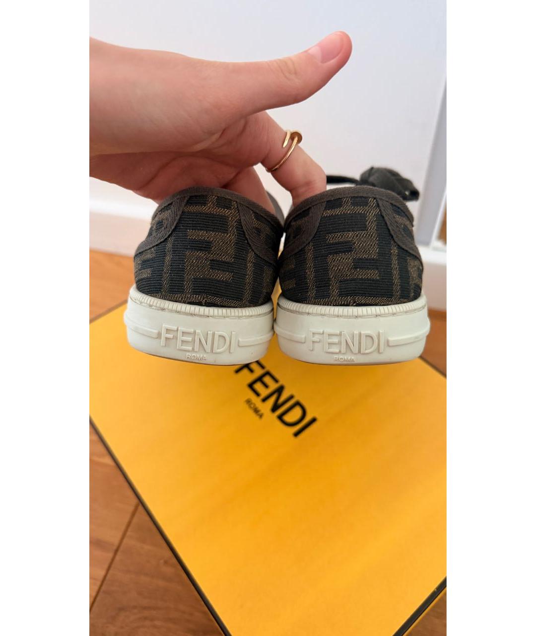 FENDI Коричневые текстильные кеды, фото 4