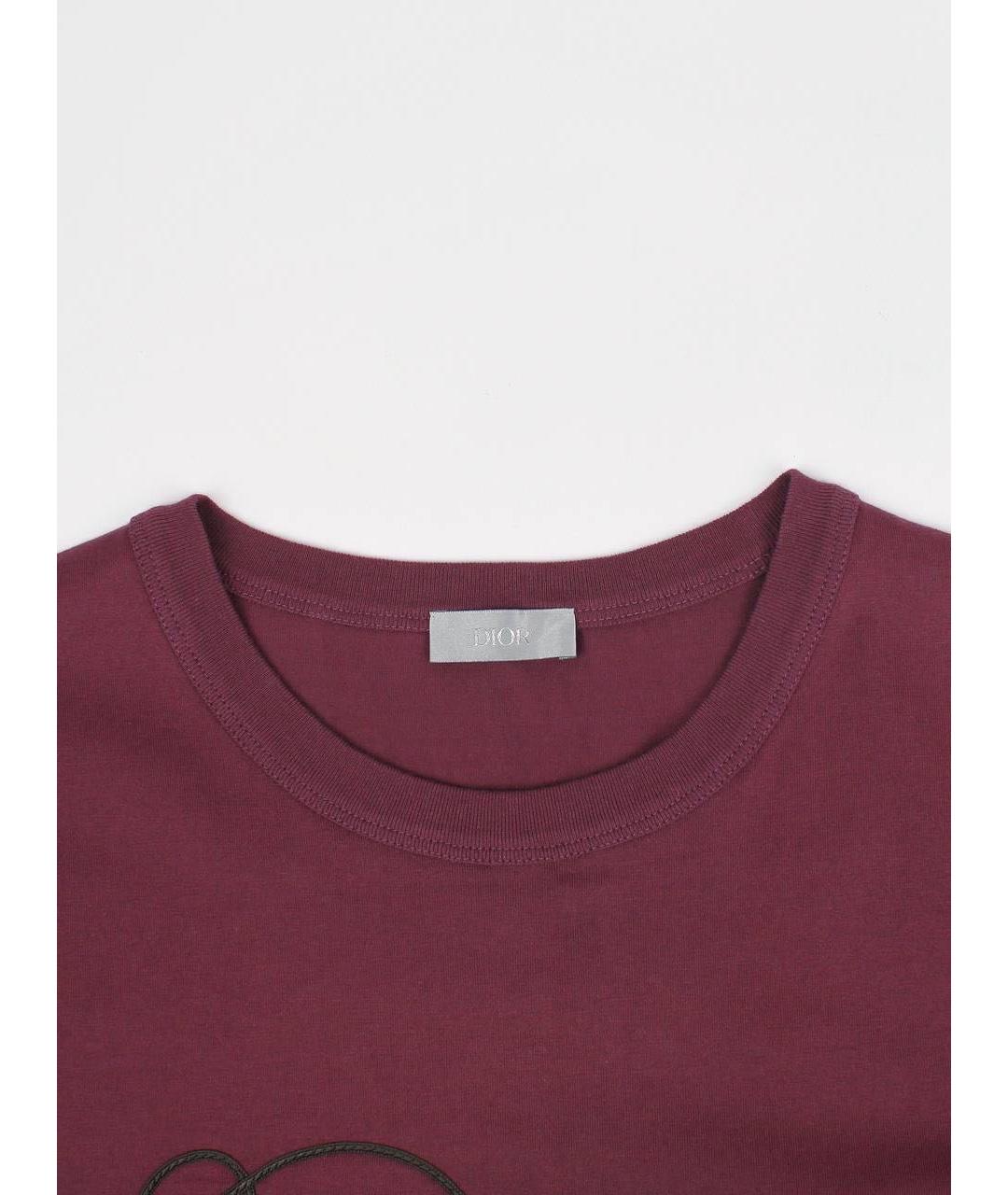 CHRISTIAN DIOR Бордовая хлопковая футболка, фото 4