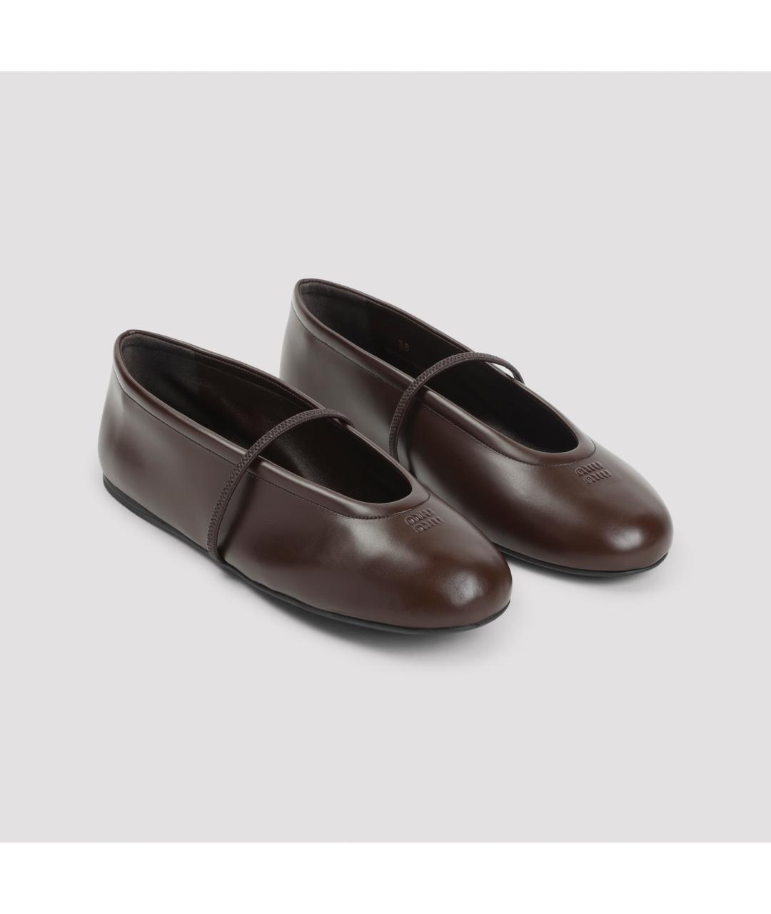 MIU MIU Коричневые кожаные балетки, фото 3