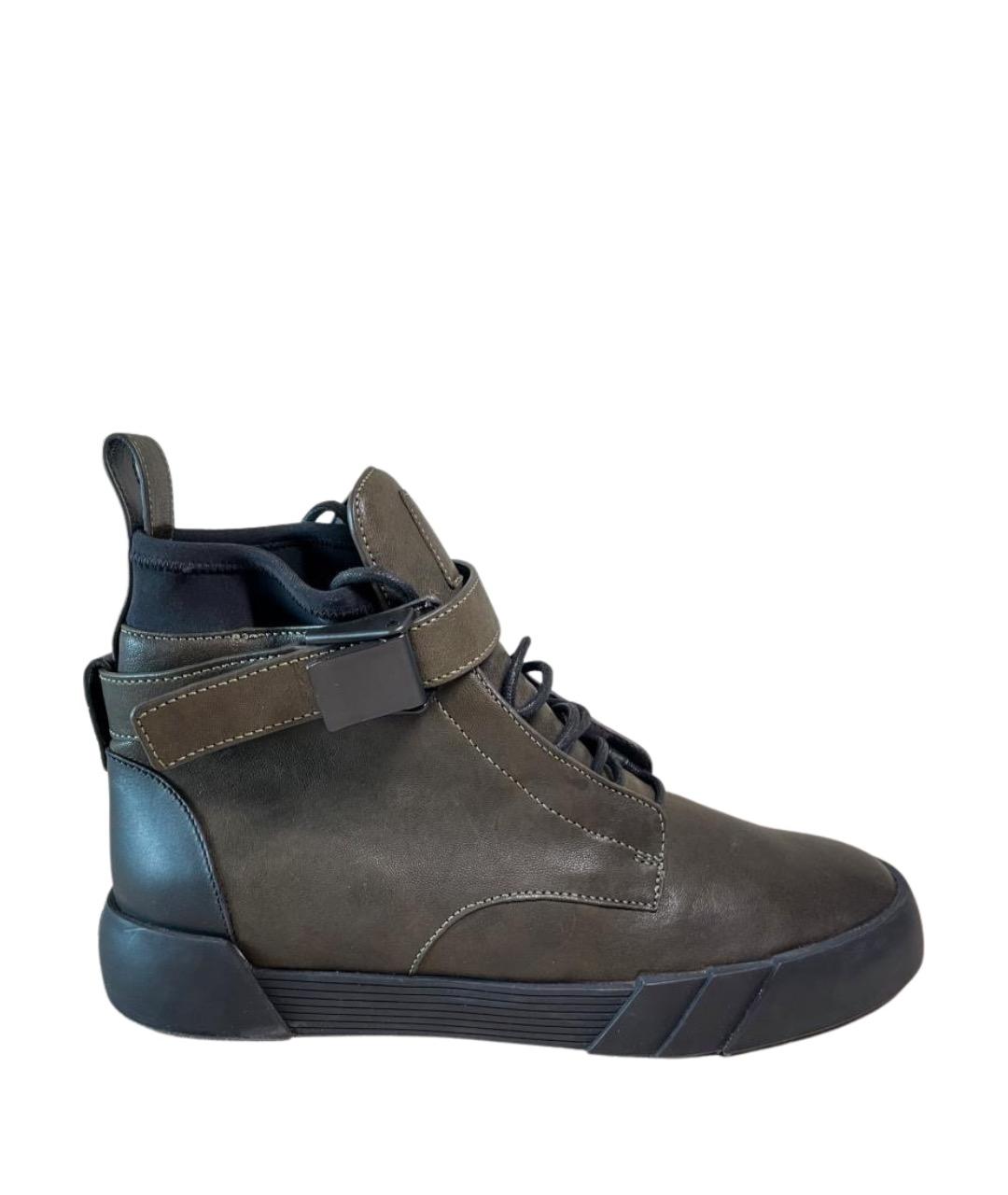 GIUSEPPE ZANOTTI DESIGN Зеленые кожаные высокие кроссовки / кеды, фото 1