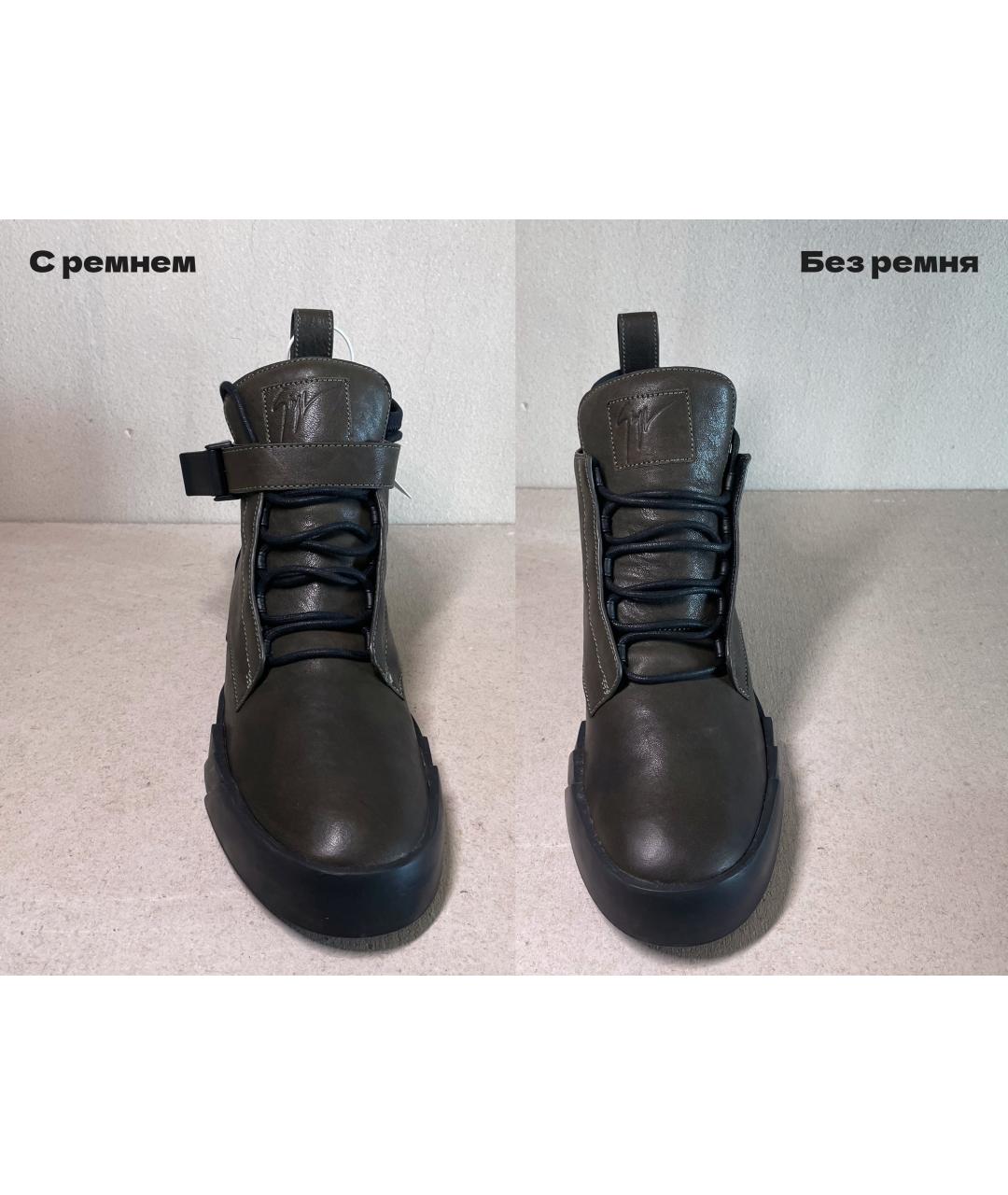 GIUSEPPE ZANOTTI DESIGN Зеленые кожаные высокие кроссовки / кеды, фото 6