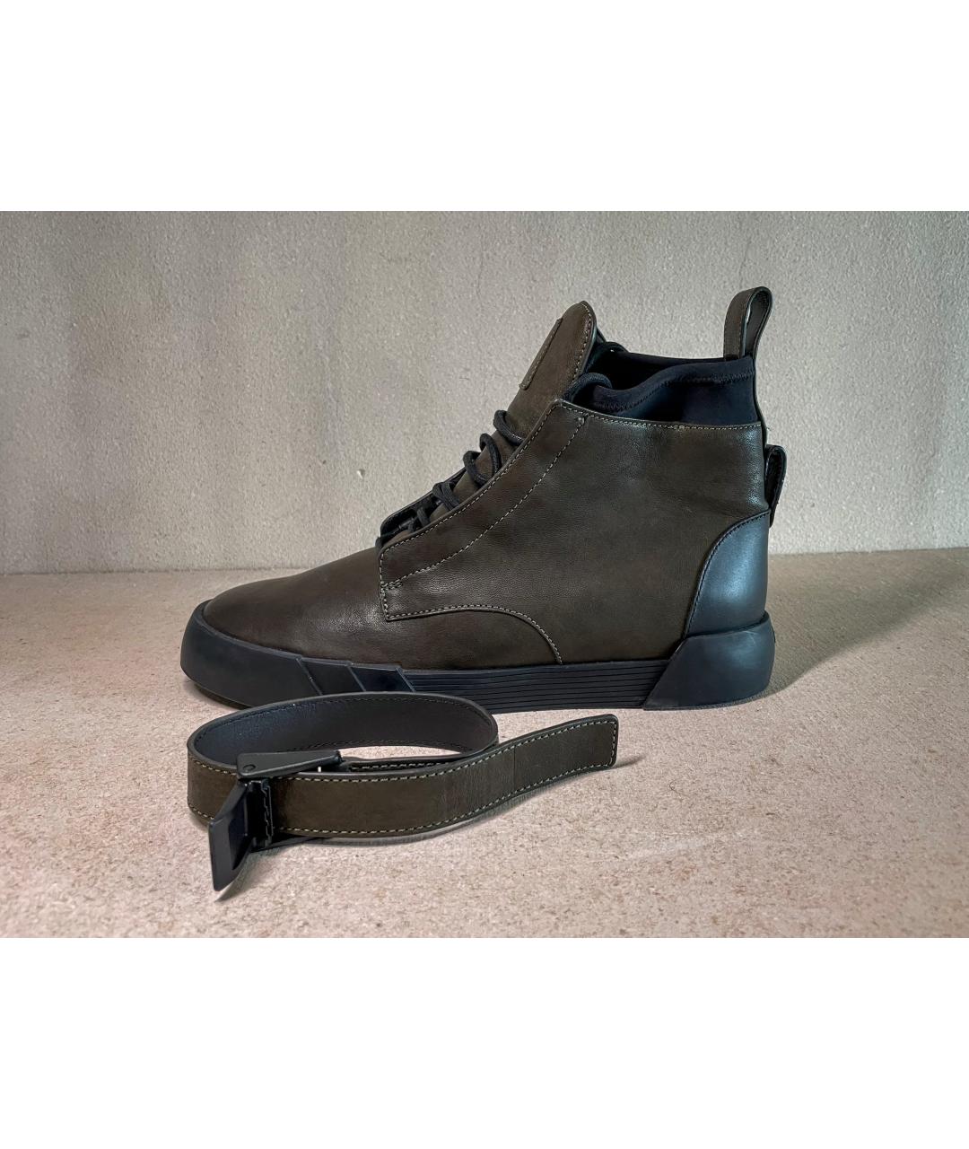 GIUSEPPE ZANOTTI DESIGN Зеленые кожаные высокие кроссовки / кеды, фото 5