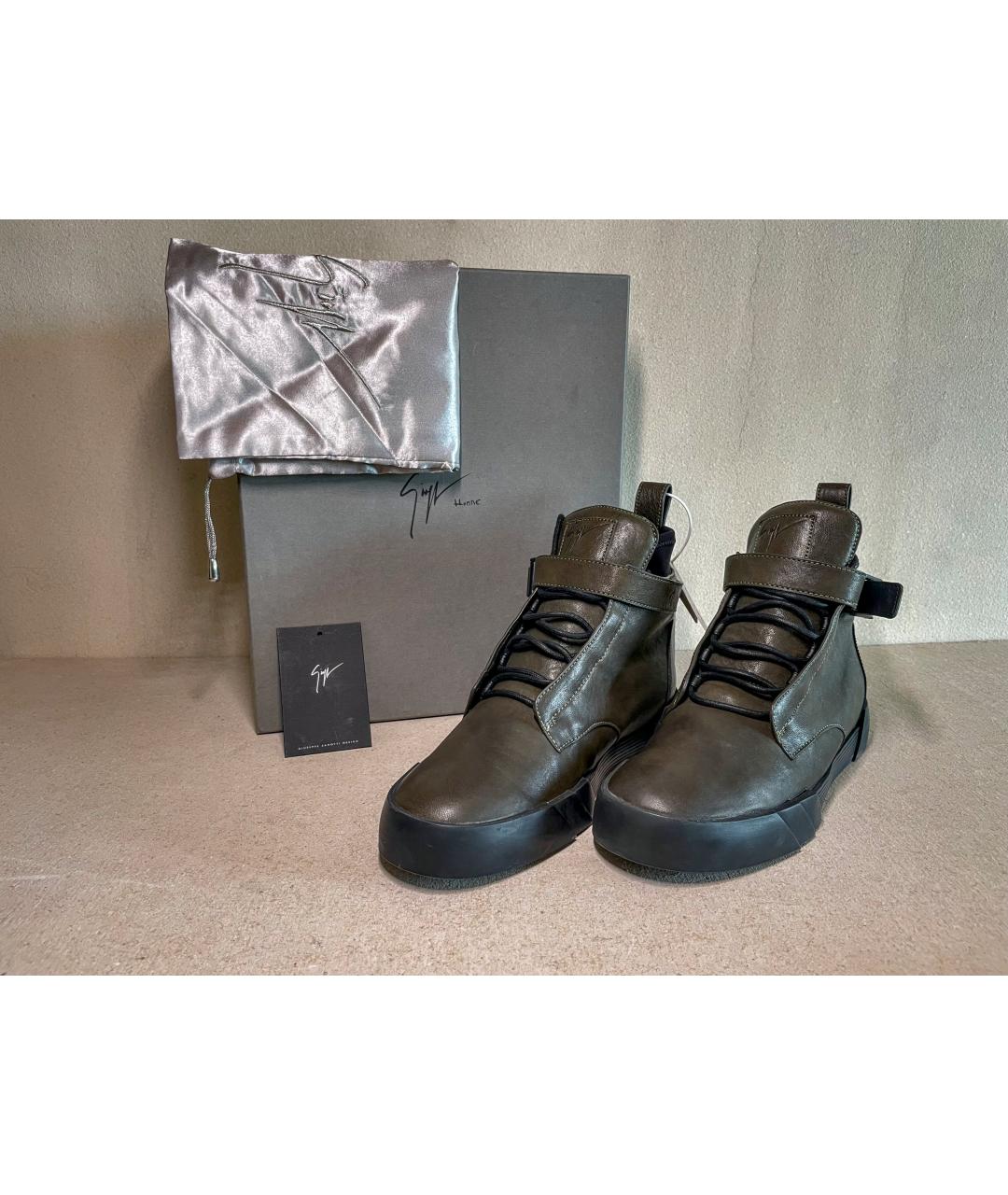 GIUSEPPE ZANOTTI DESIGN Зеленые кожаные высокие кроссовки / кеды, фото 9
