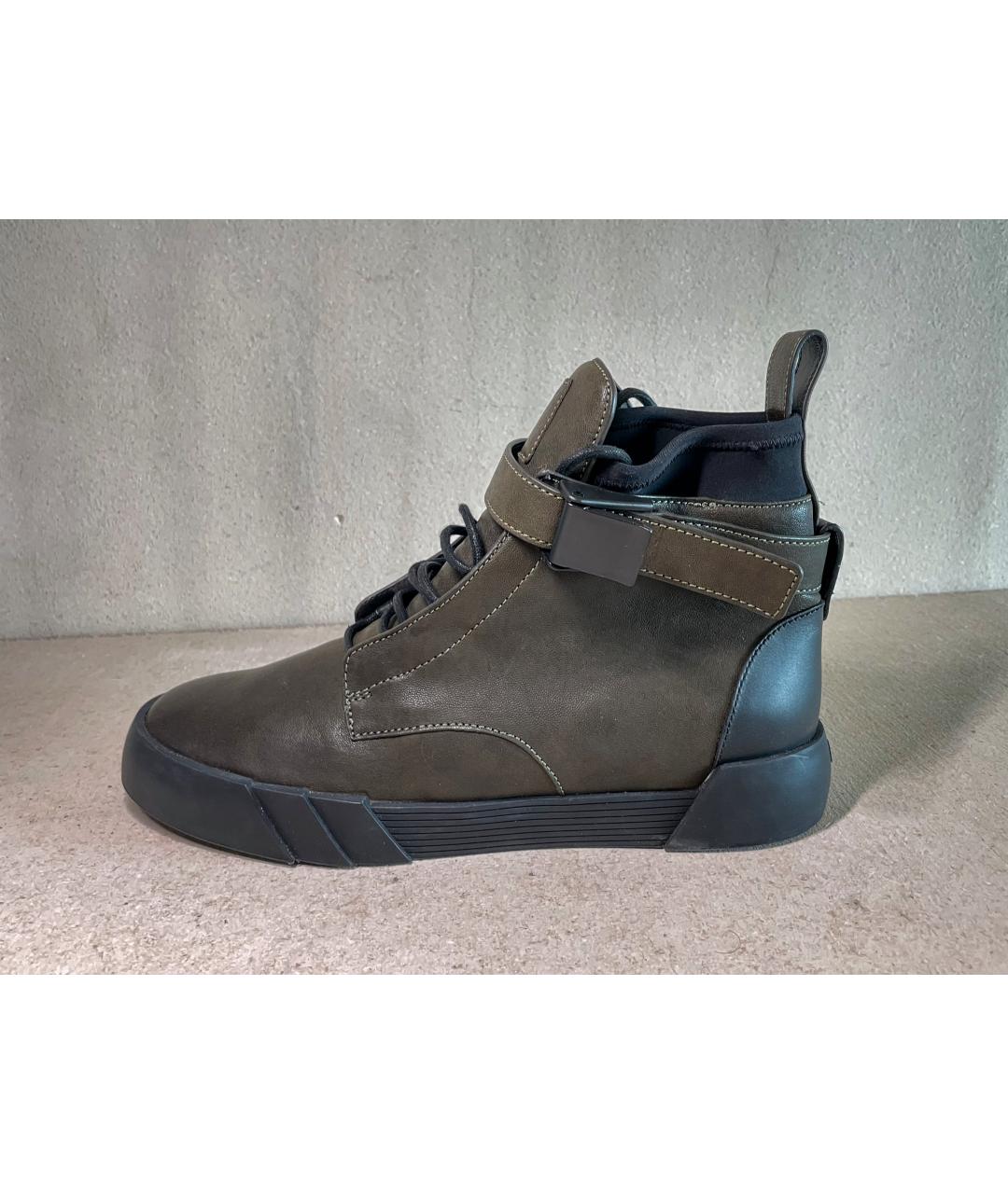 GIUSEPPE ZANOTTI DESIGN Зеленые кожаные высокие кроссовки / кеды, фото 10