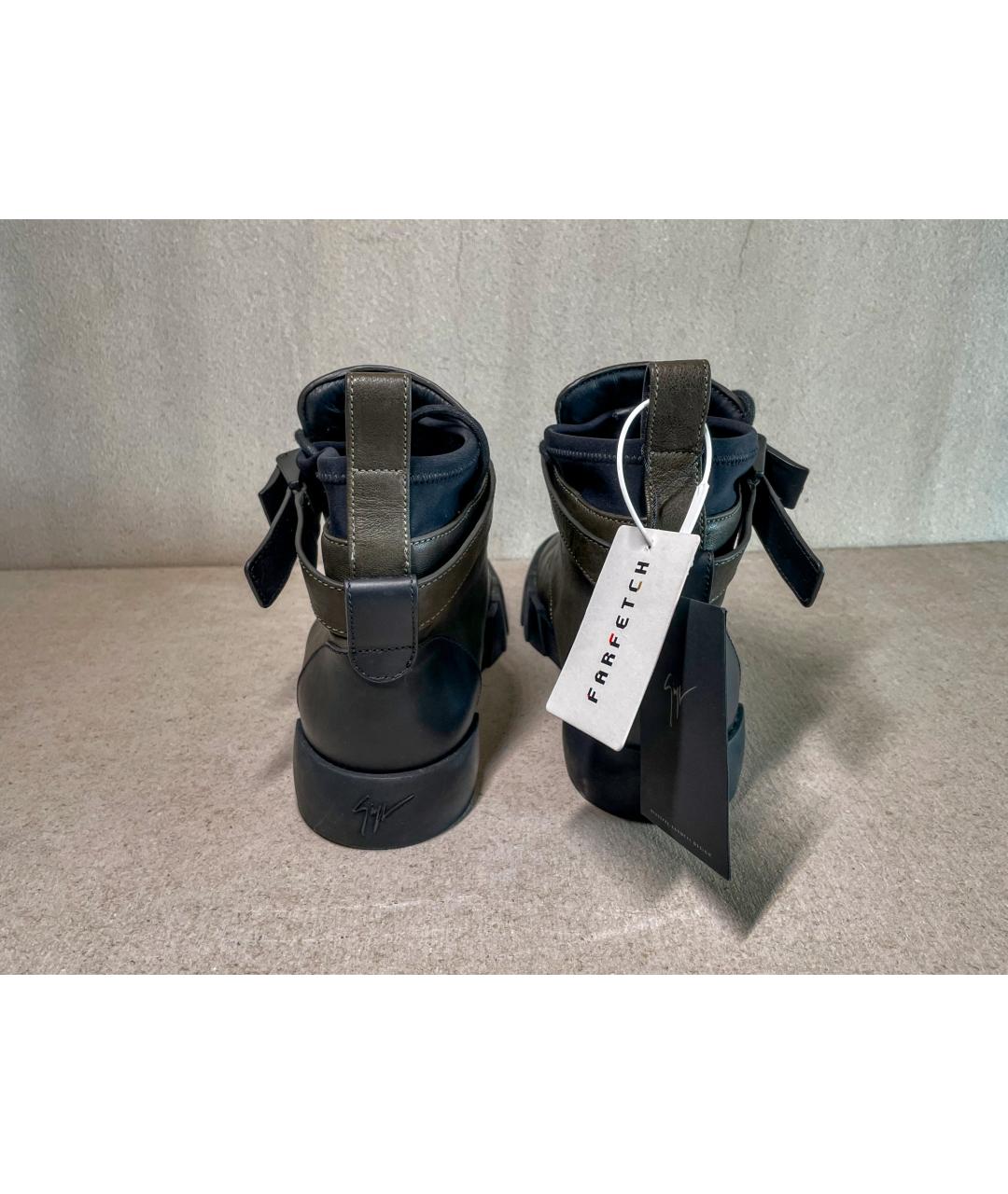 GIUSEPPE ZANOTTI DESIGN Зеленые кожаные высокие кроссовки / кеды, фото 3