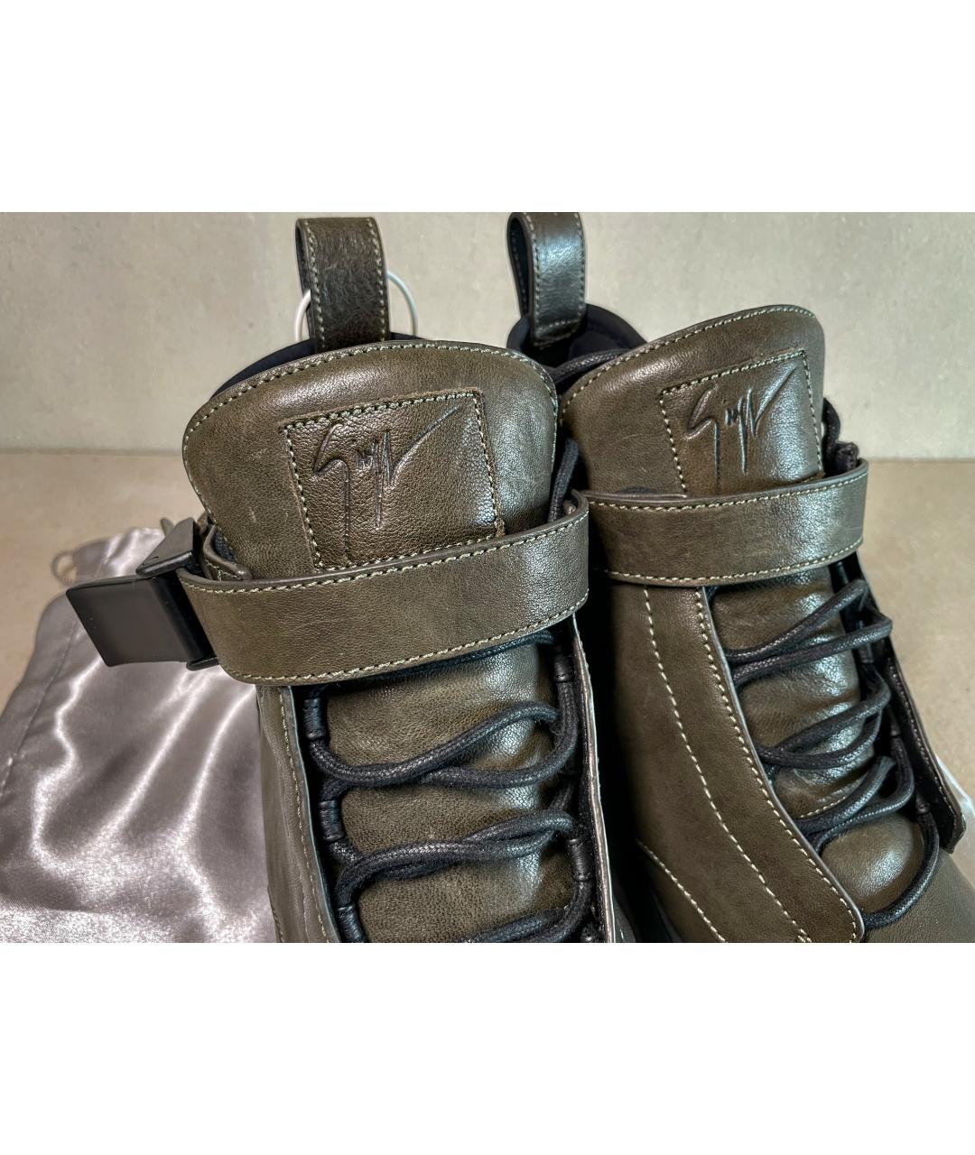 GIUSEPPE ZANOTTI DESIGN Зеленые кожаные высокие кроссовки / кеды, фото 4