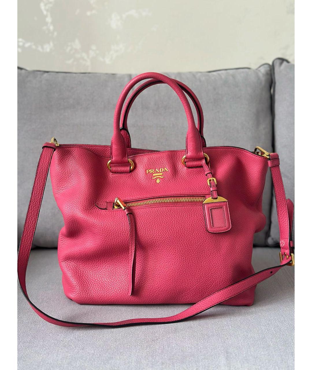 PRADA Розовая кожаная сумка тоут, фото 3