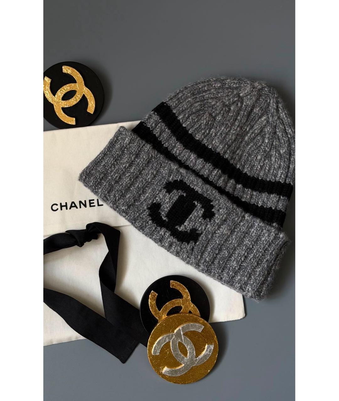 CHANEL Антрацитовая шерстяная шапка, фото 2