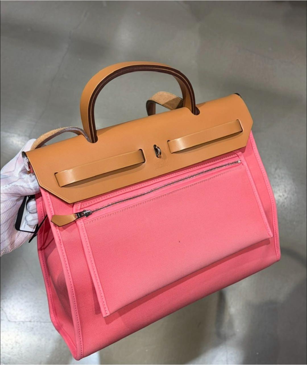 HERMES Розовая тканевая сумка через плечо, фото 3