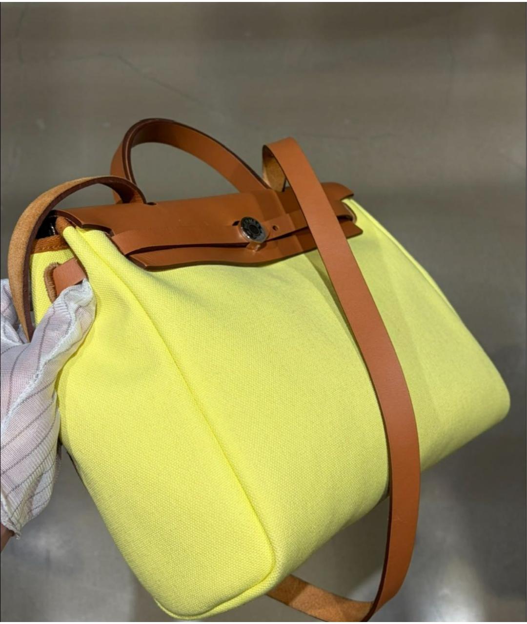 HERMES Желтая тканевая сумка через плечо, фото 3