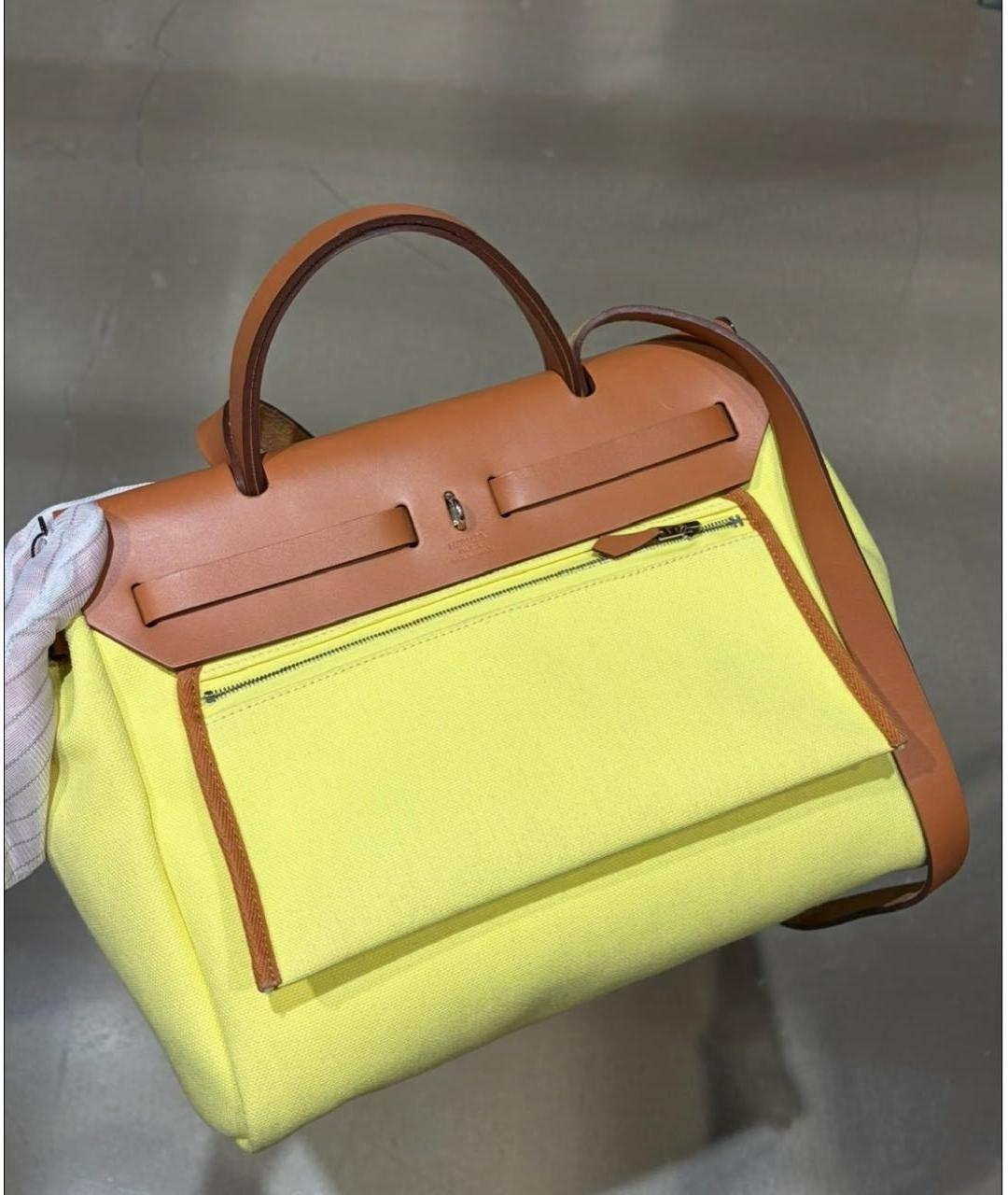 HERMES Желтая тканевая сумка через плечо, фото 4