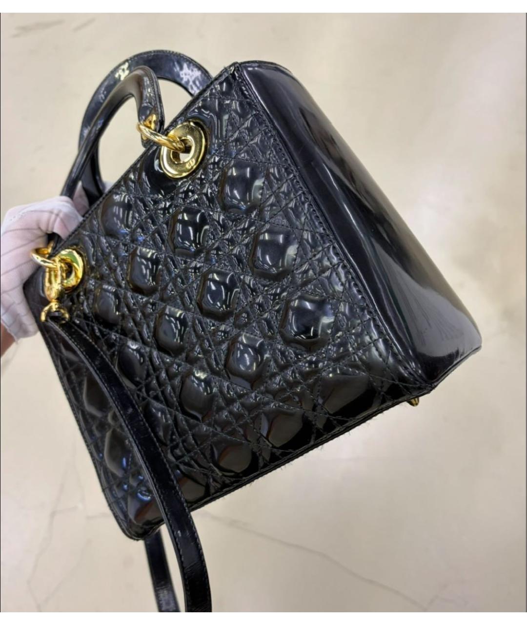 CHRISTIAN DIOR Черная кожаная сумка с короткими ручками, фото 3