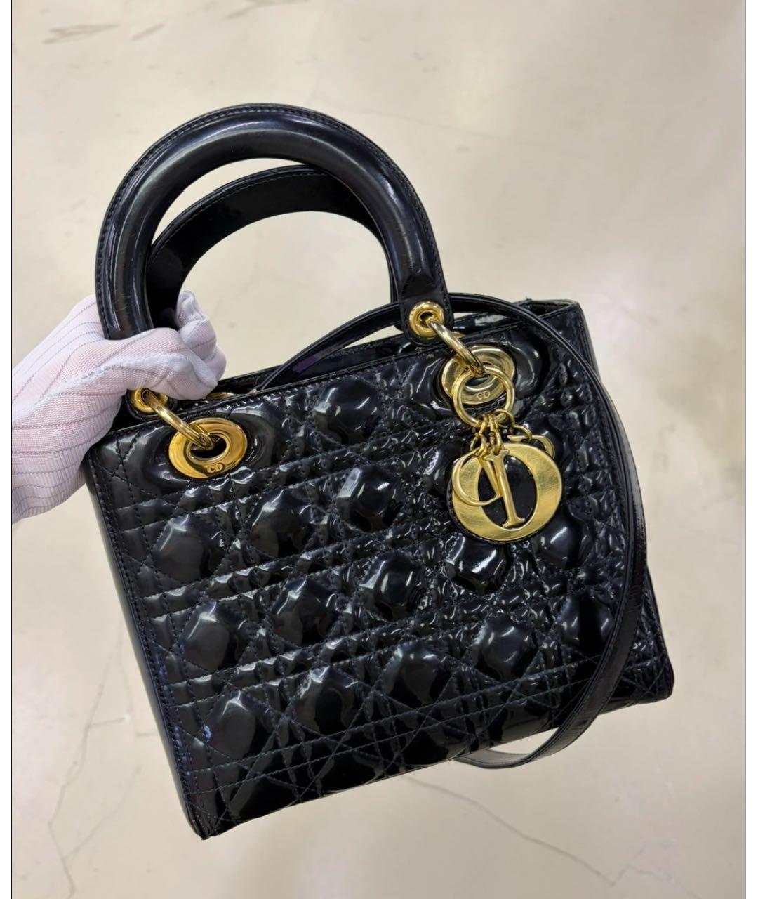 CHRISTIAN DIOR Черная кожаная сумка с короткими ручками, фото 4