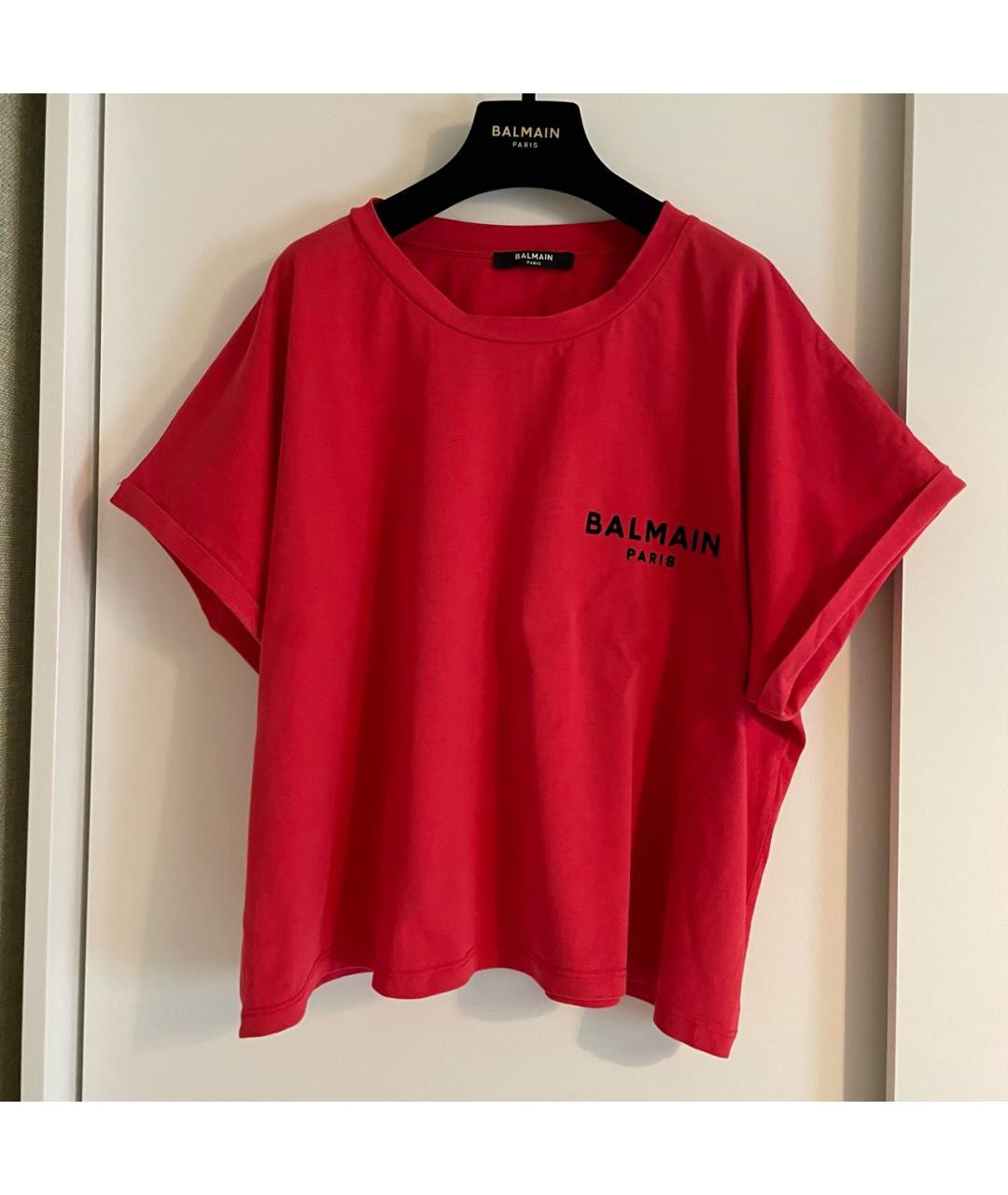 BALMAIN Красная хлопковая футболка, фото 4