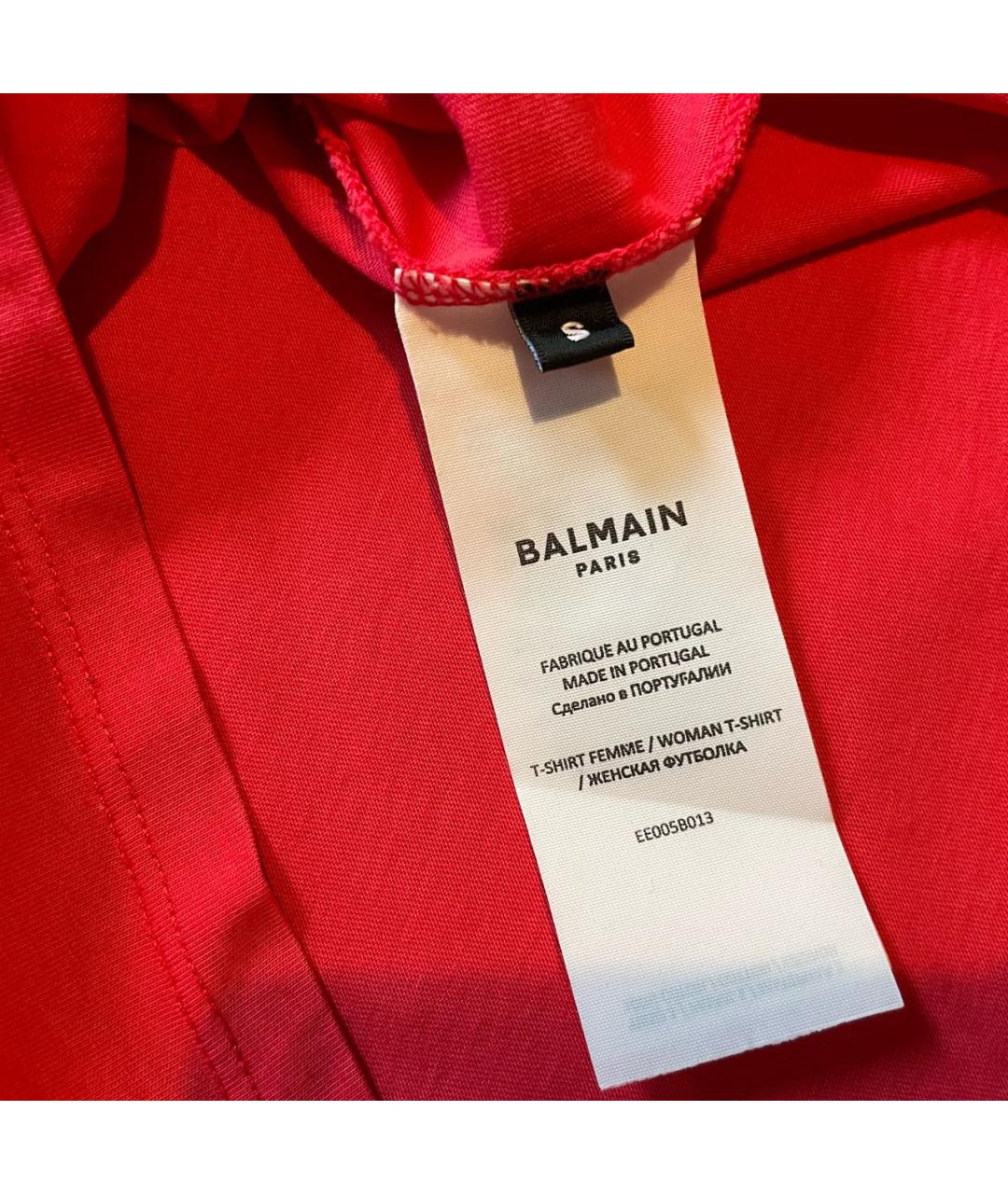 BALMAIN Красная хлопковая футболка, фото 6