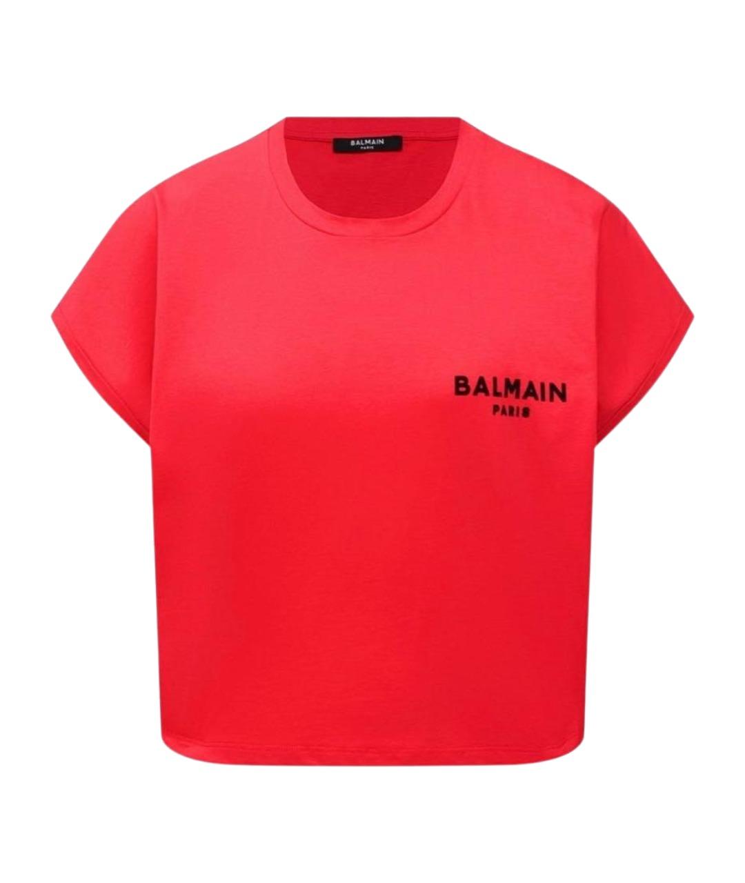 BALMAIN Красная хлопковая футболка, фото 1