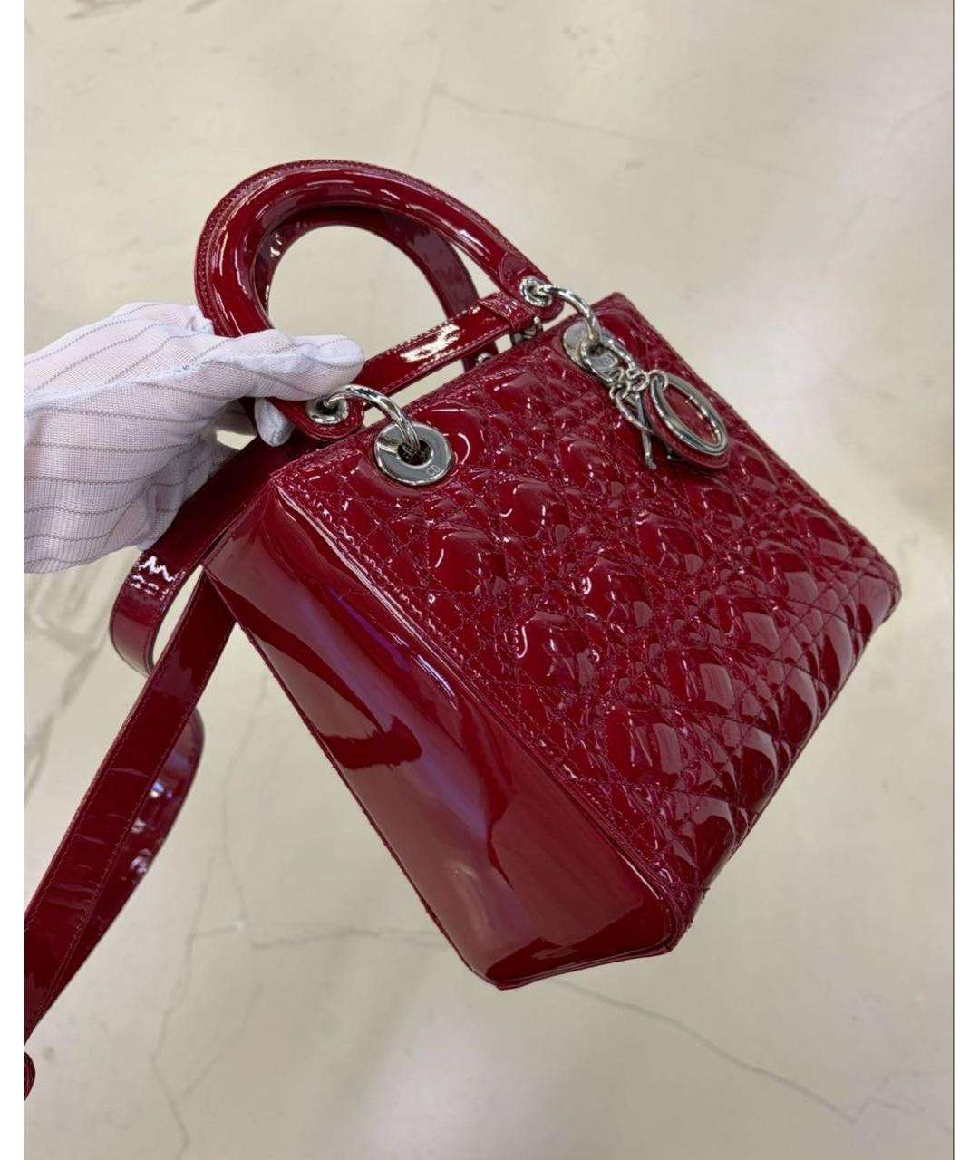 CHRISTIAN DIOR Красная кожаная сумка с короткими ручками, фото 3