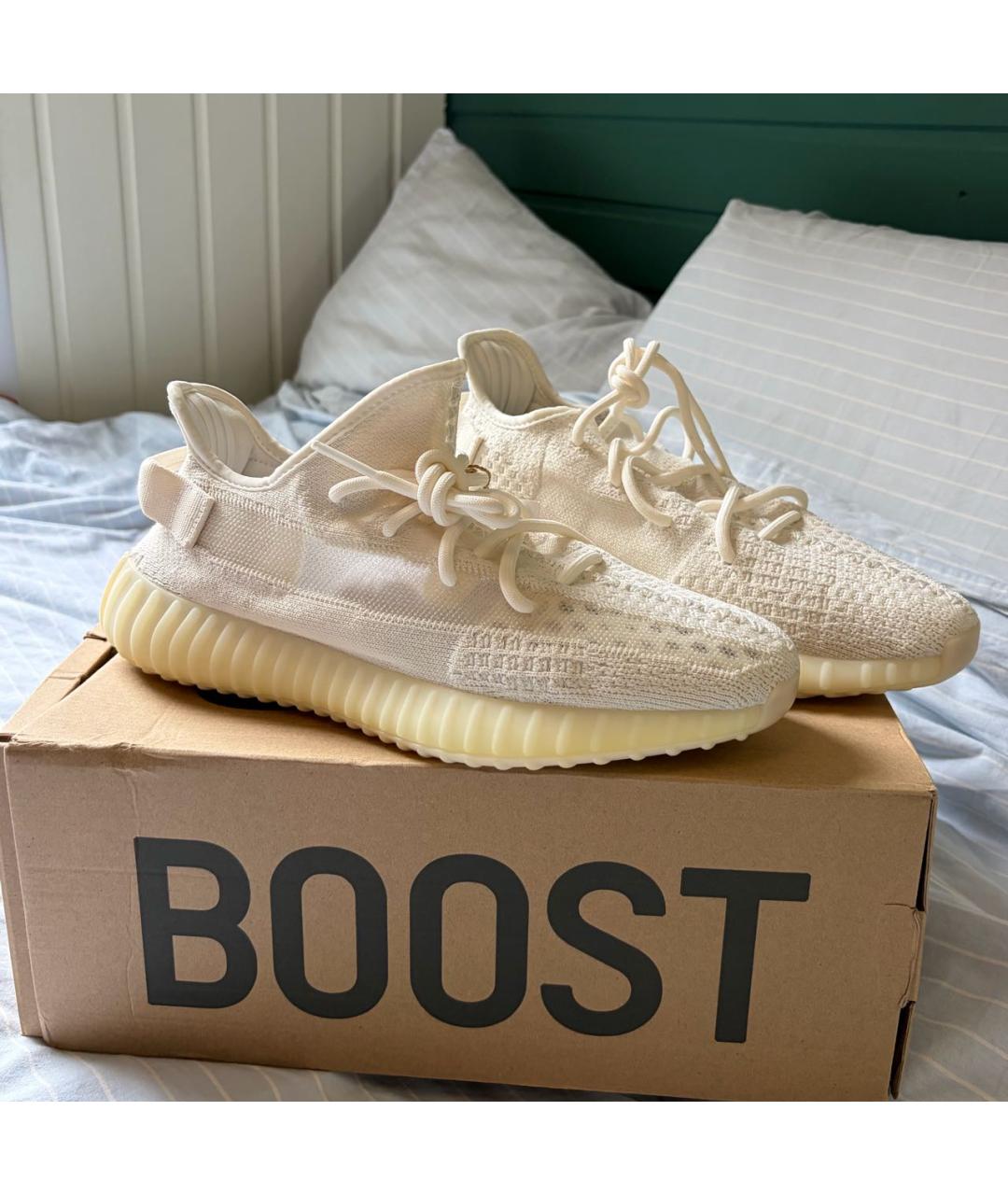 ADIDAS YEEZY Белые текстильные низкие кроссовки / кеды, фото 5