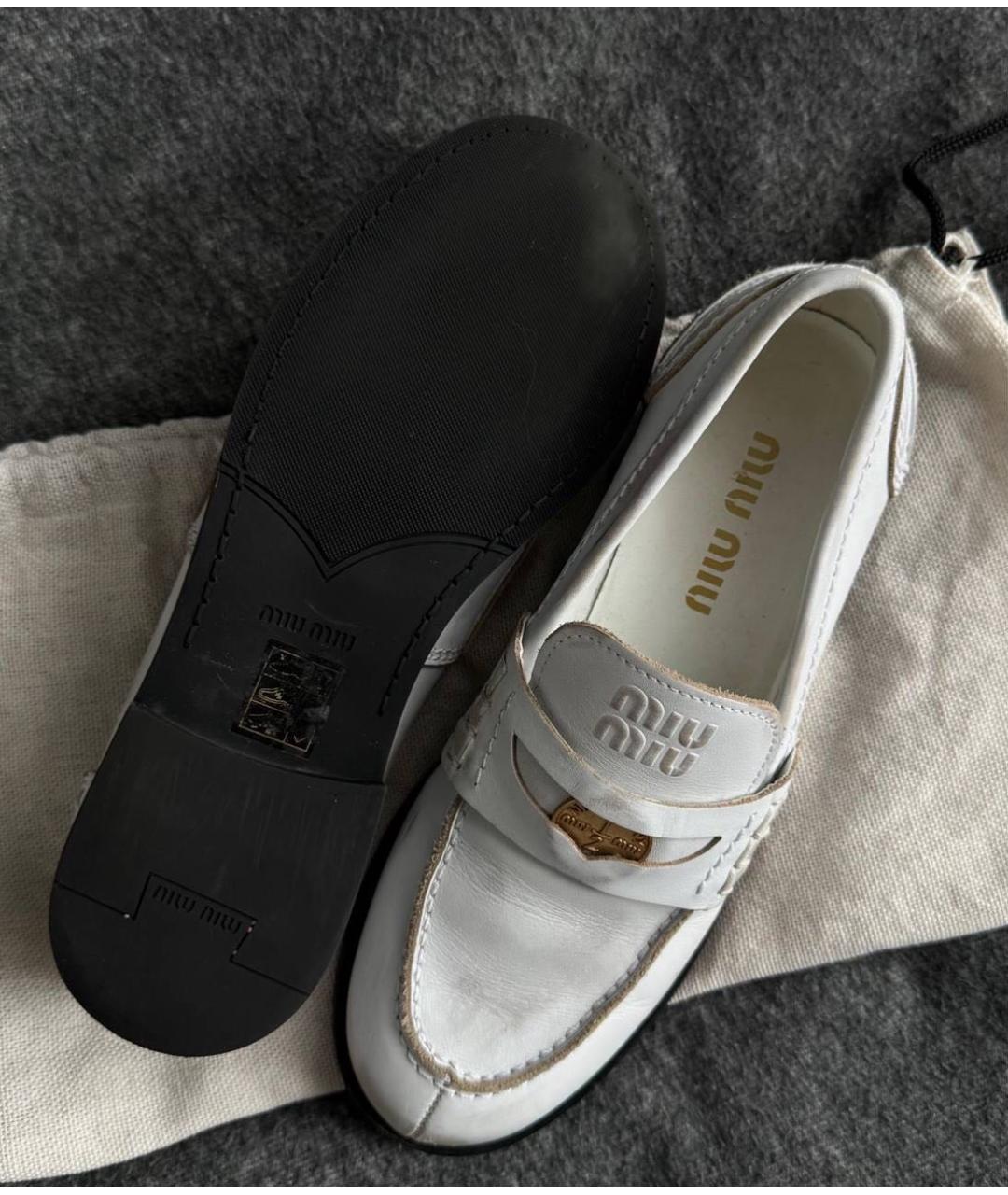 MIU MIU Белые кожаные лоферы, фото 6