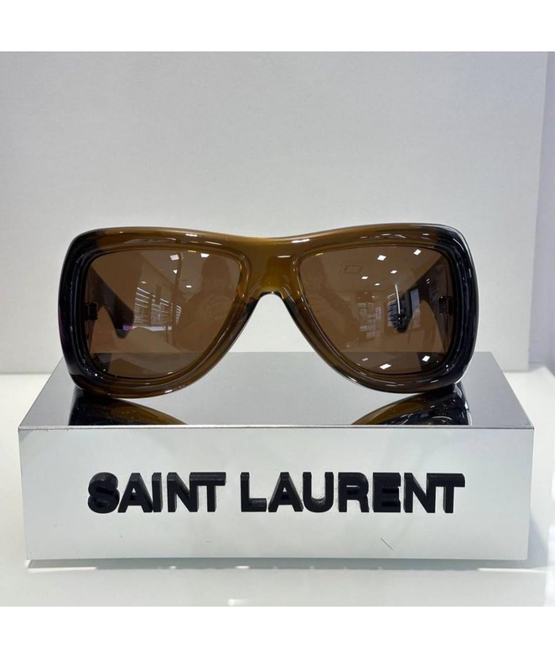 SAINT LAURENT Коричневые пластиковые солнцезащитные очки, фото 6