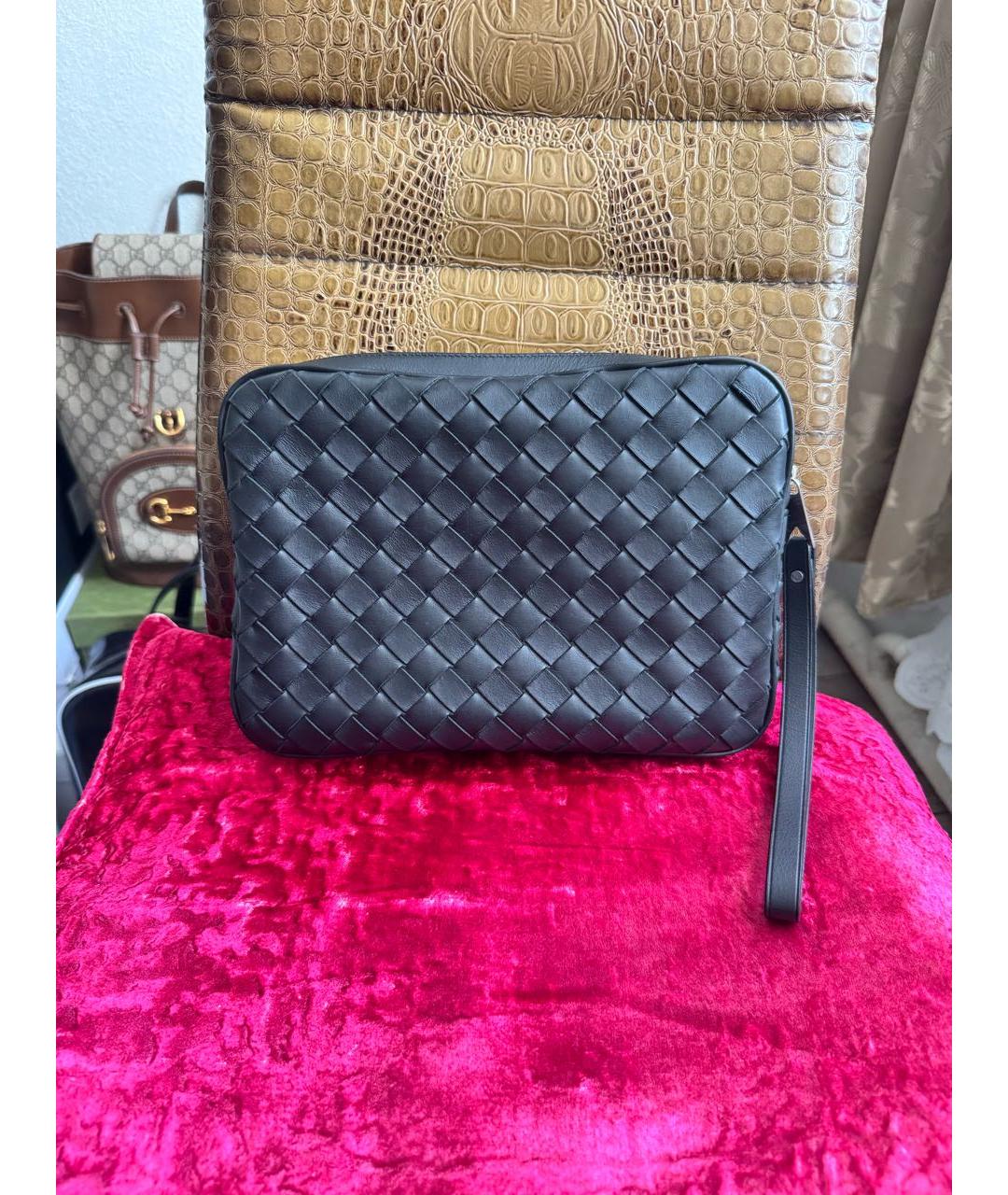 BOTTEGA VENETA Черная кожаная барсетка, фото 7