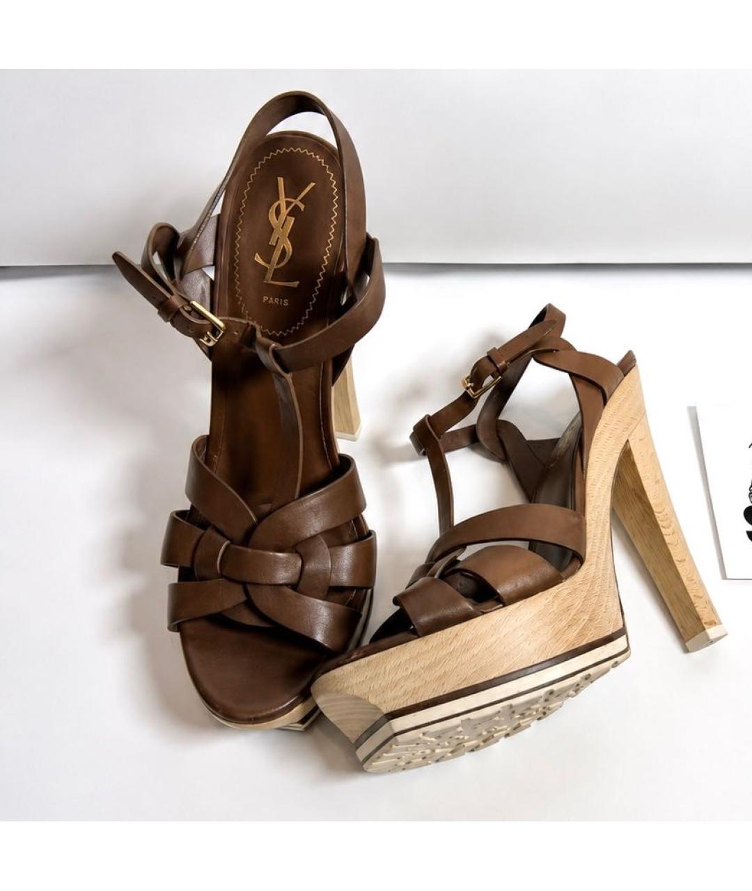 SAINT LAURENT Коричневые кожаные туфли, фото 3