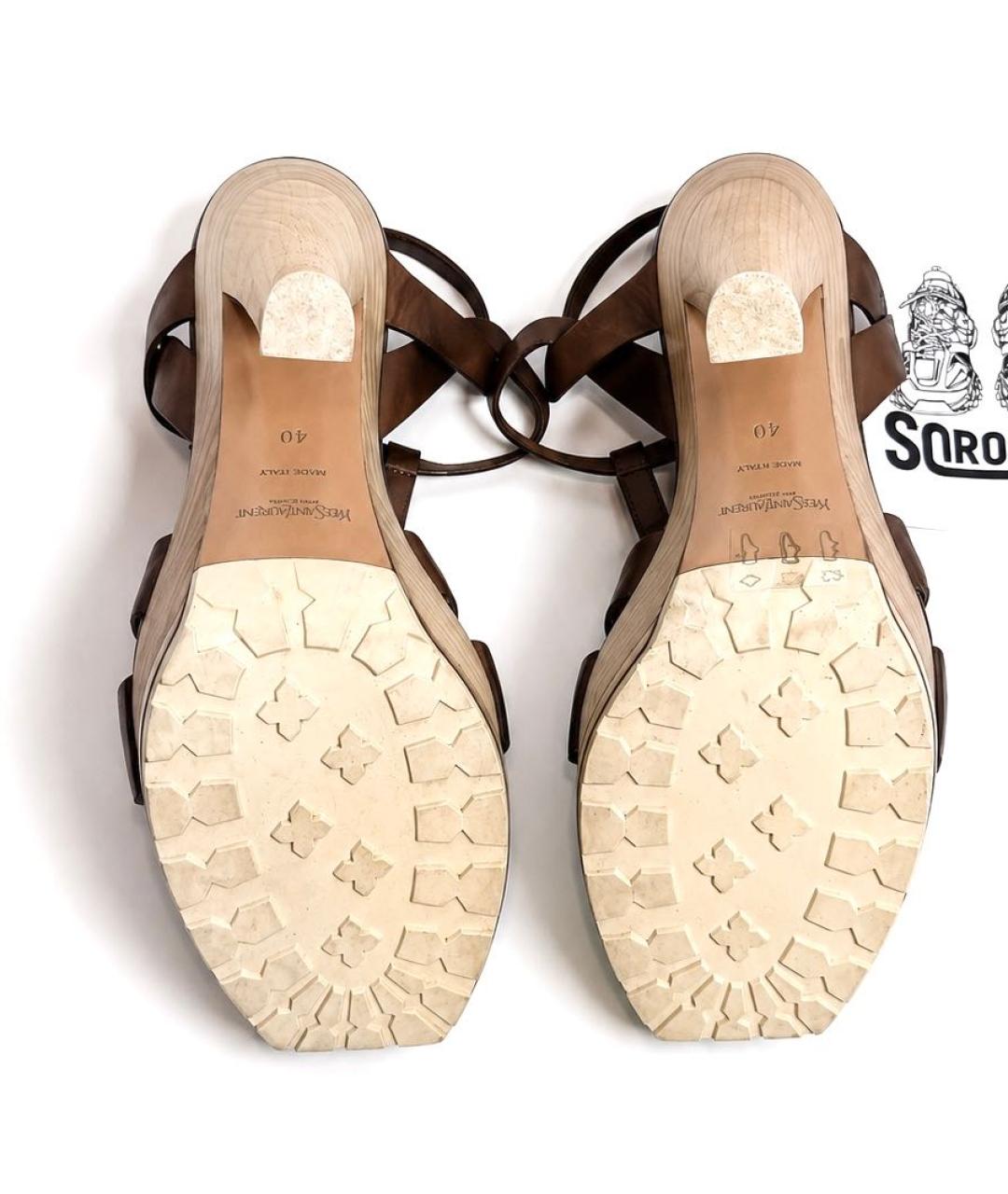 SAINT LAURENT Коричневые кожаные туфли, фото 4