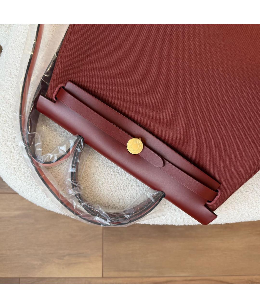 HERMES Бордовая тканевая сумка через плечо, фото 4