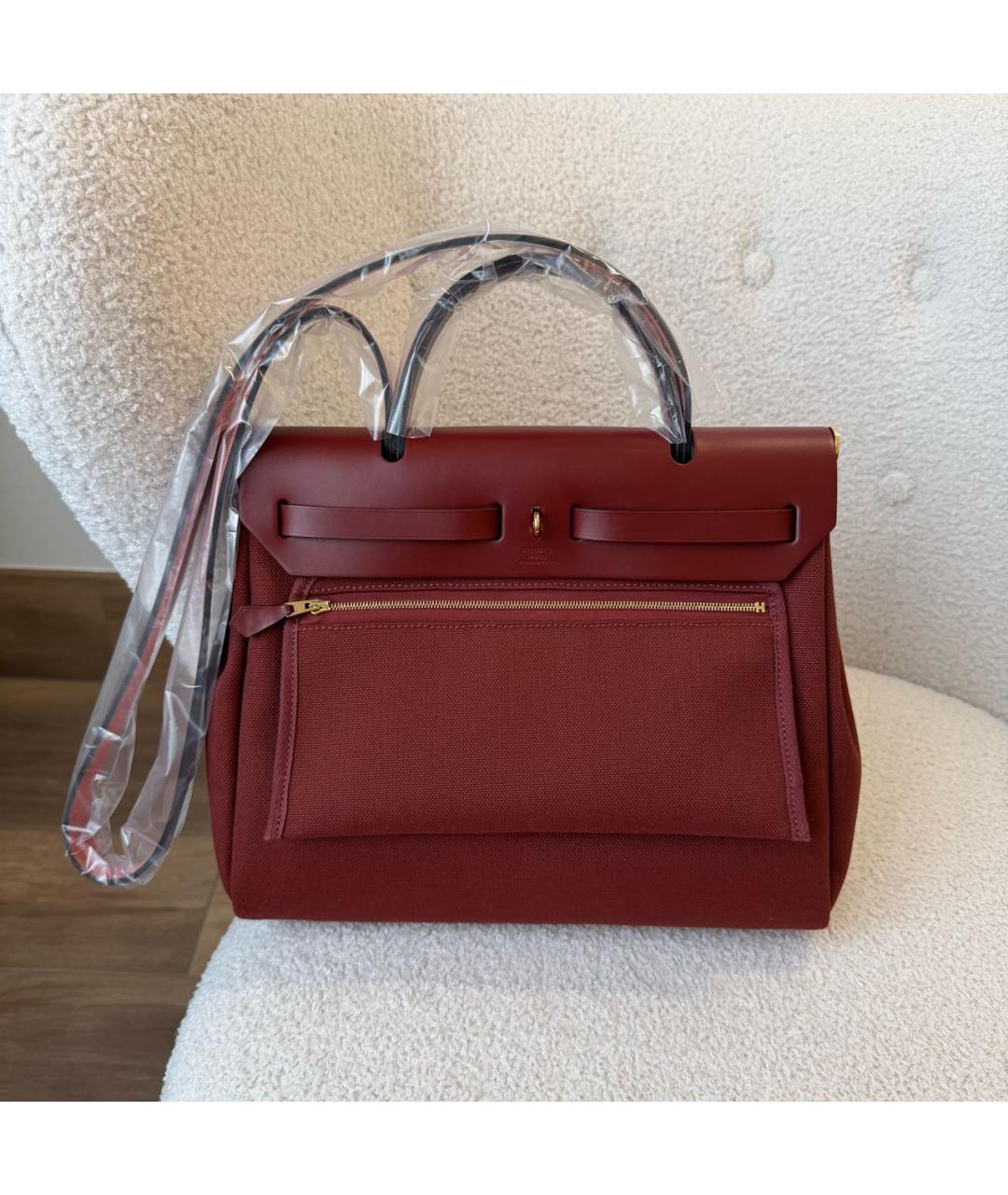 HERMES Бордовая тканевая сумка через плечо, фото 3