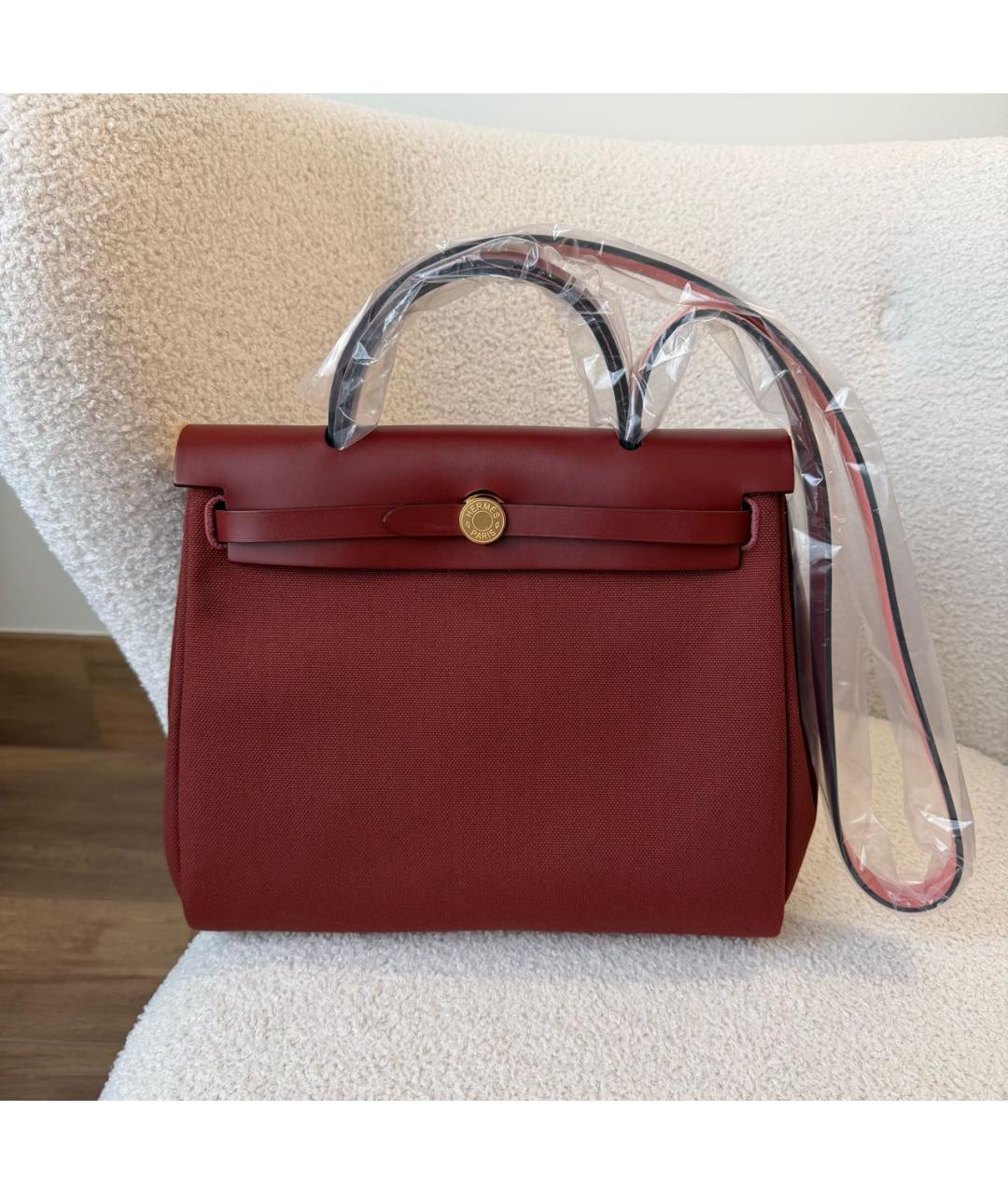 HERMES Бордовая тканевая сумка через плечо, фото 2