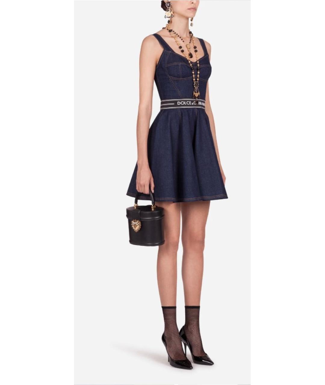 DOLCE&GABBANA Темно-синий хлопко-эластановый сарафан, фото 7