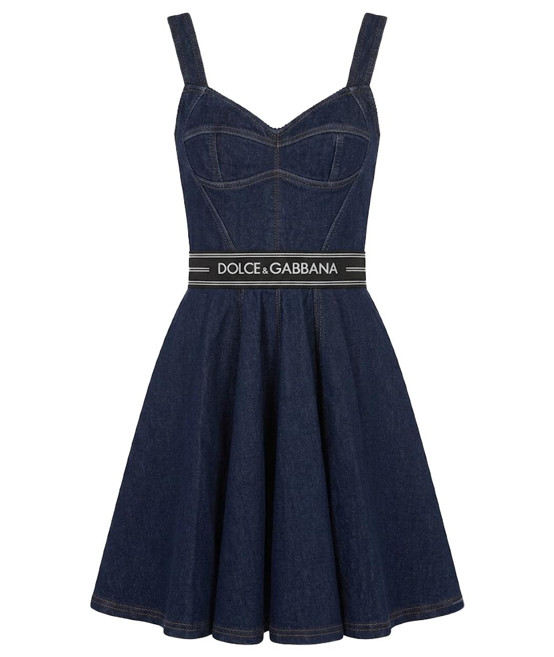 DOLCE&GABBANA Темно-синий хлопко-эластановый сарафан, фото 1