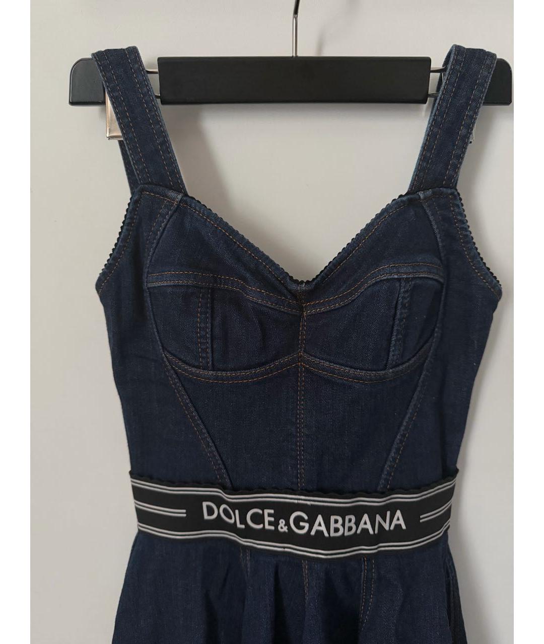 DOLCE&GABBANA Темно-синий хлопко-эластановый сарафан, фото 3