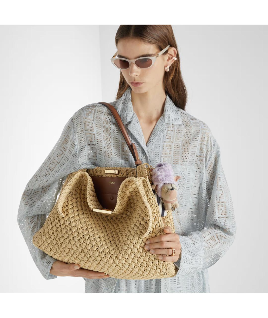 FENDI Бежевая плетеная сумка через плечо, фото 2