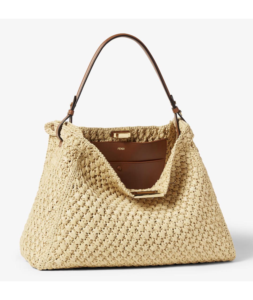 FENDI Бежевая плетеная сумка через плечо, фото 5
