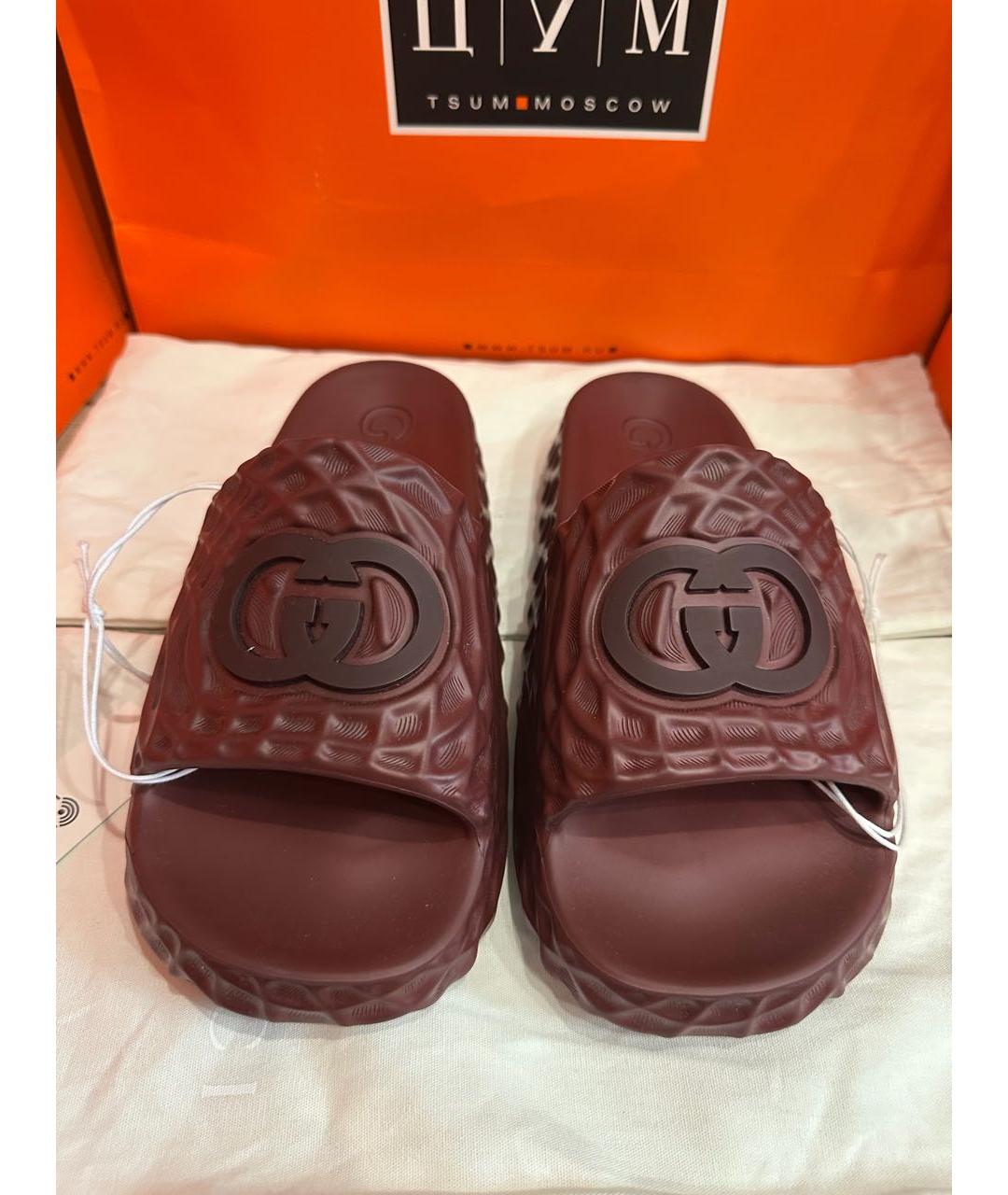 GUCCI Бордовые резиновые сандалии, фото 5
