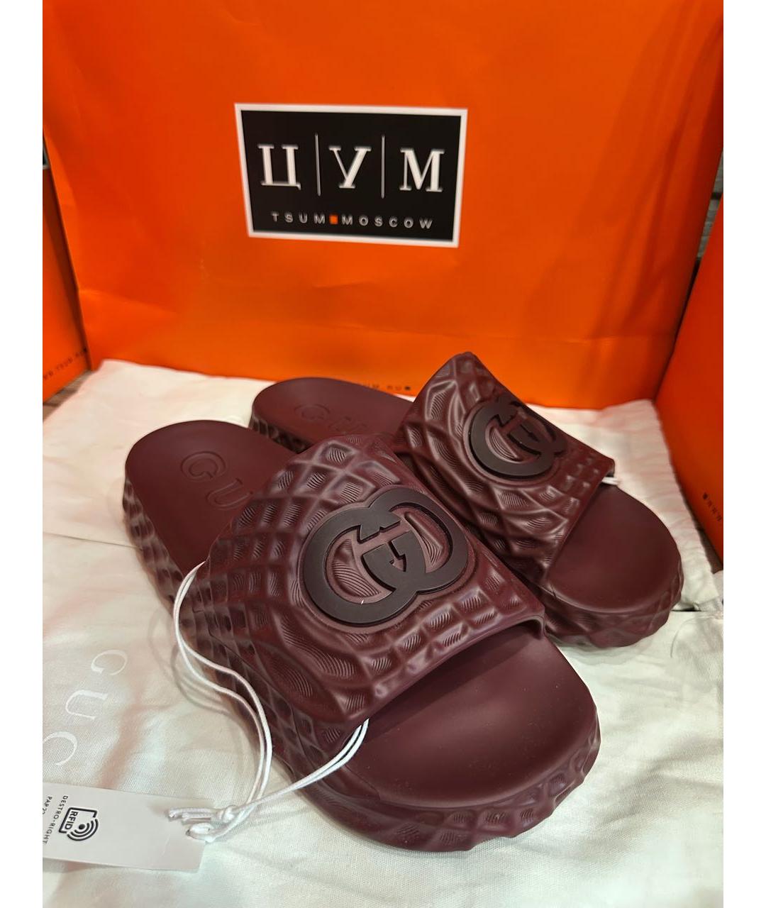 GUCCI Бордовые резиновые сандалии, фото 4