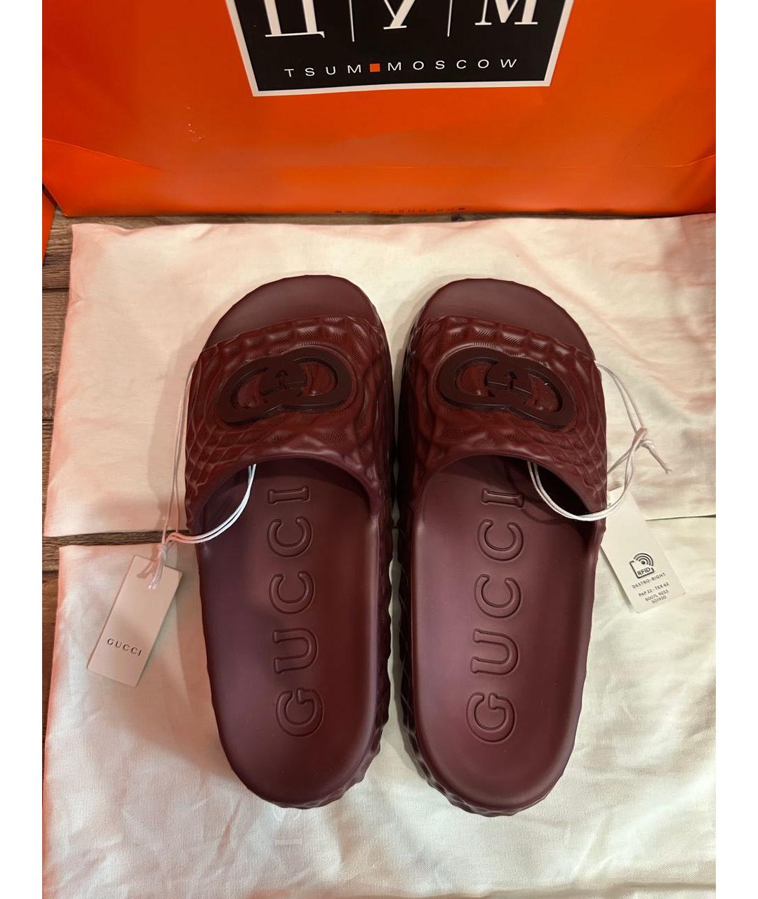 GUCCI Бордовые резиновые сандалии, фото 6