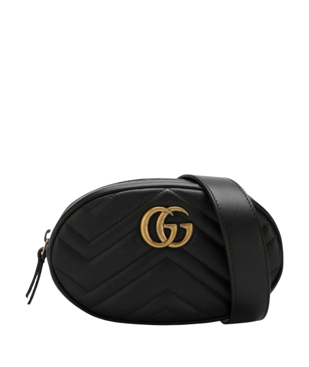 GUCCI Черная кожаная поясная сумка, фото 1