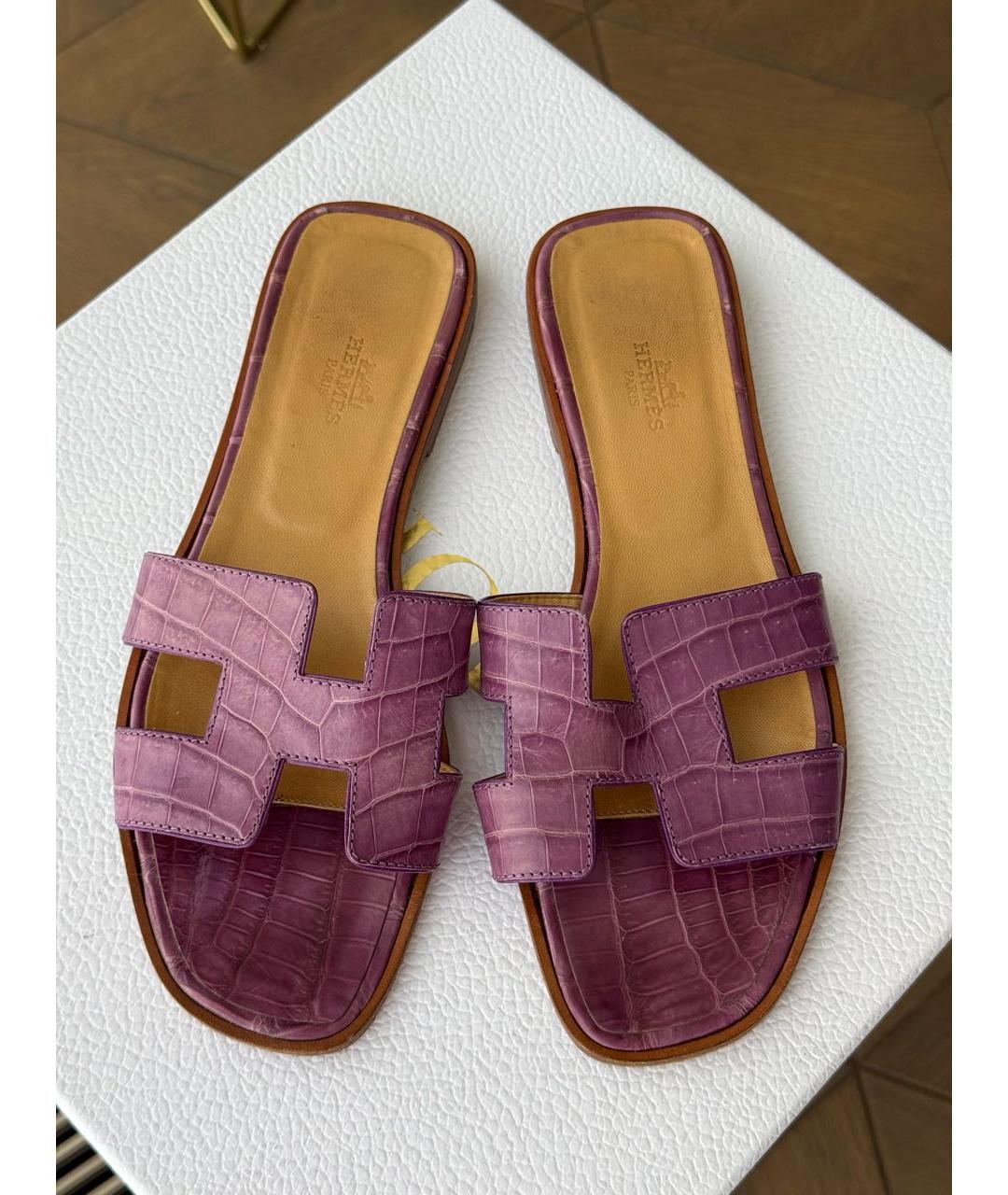 HERMES Фуксия шлепанцы из экзотической кожи, фото 2