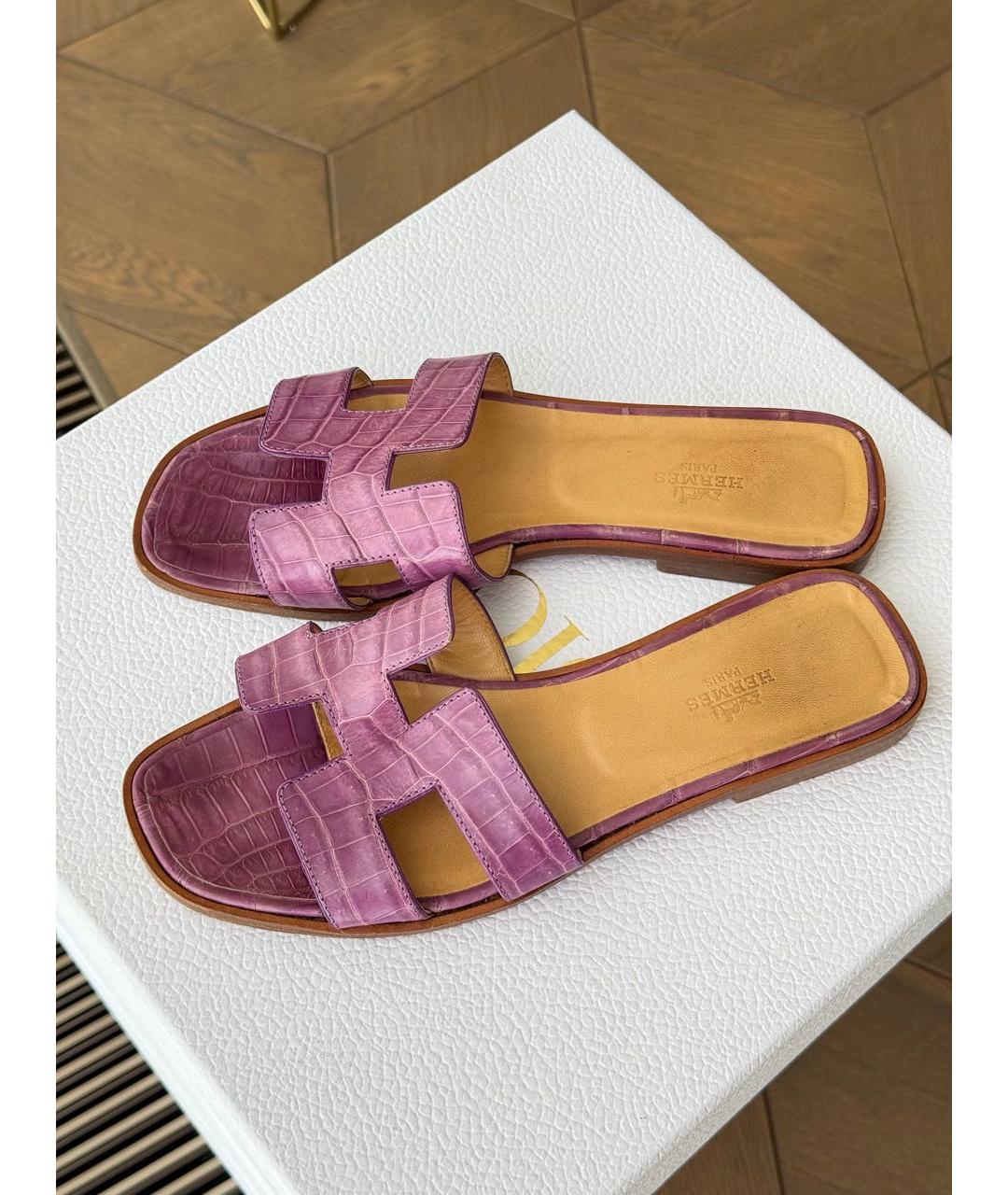 HERMES Фуксия шлепанцы из экзотической кожи, фото 3