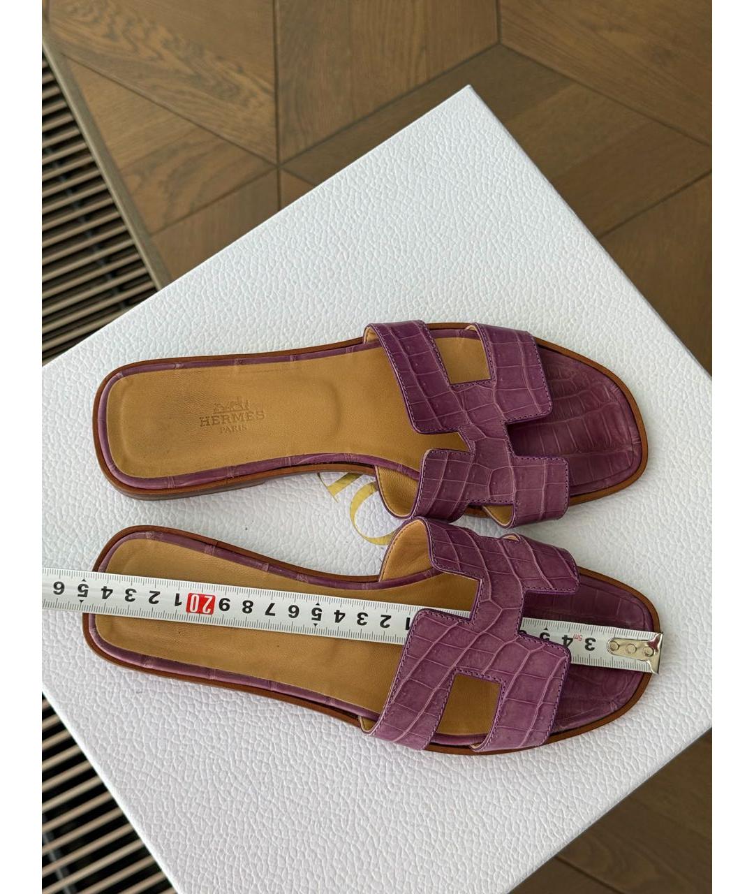 HERMES Фуксия шлепанцы из экзотической кожи, фото 7