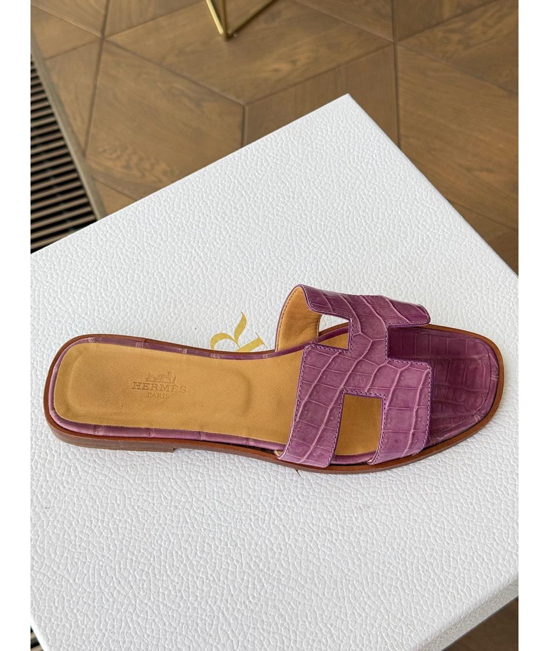 HERMES Фуксия шлепанцы из экзотической кожи, фото 8